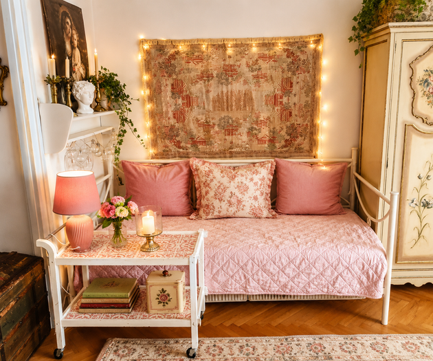 Cozy daybed with fairy lights