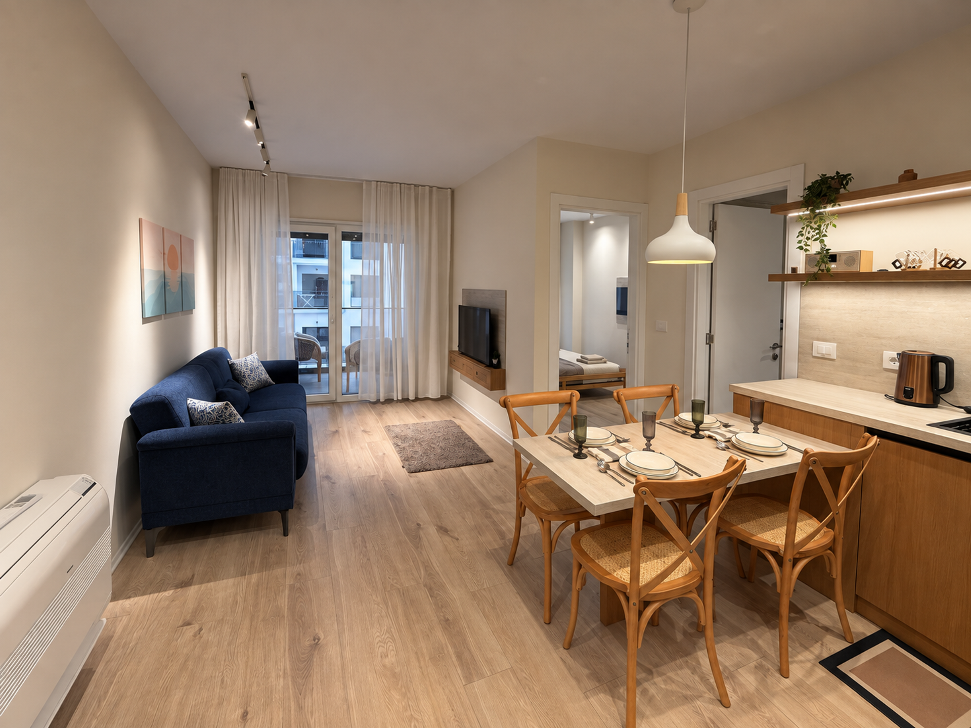 Living room with dining kitchen
