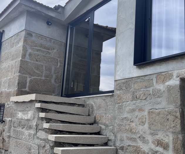 Exterior stone steps and windows