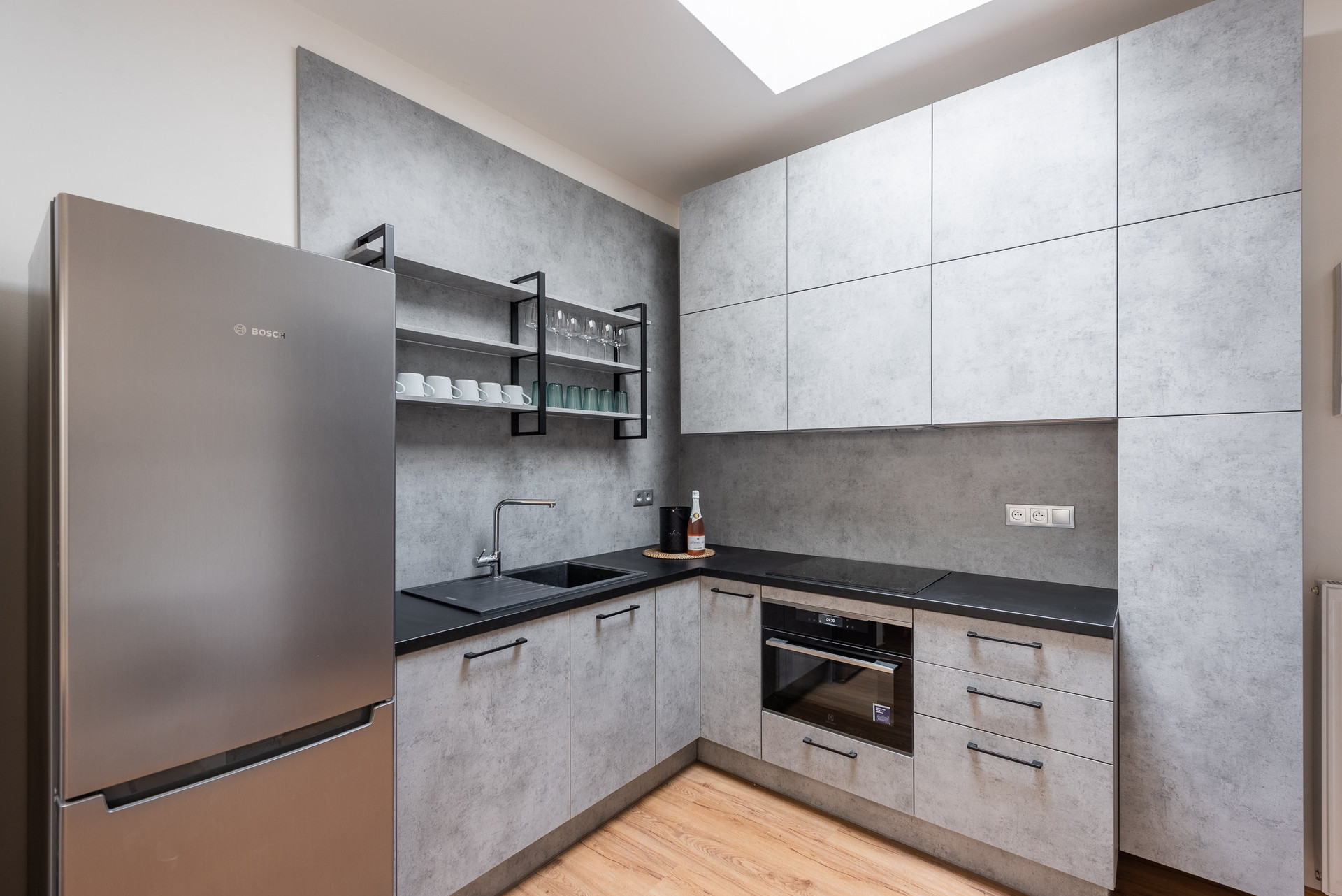 Modern grey kitchen with Bosch appliances
