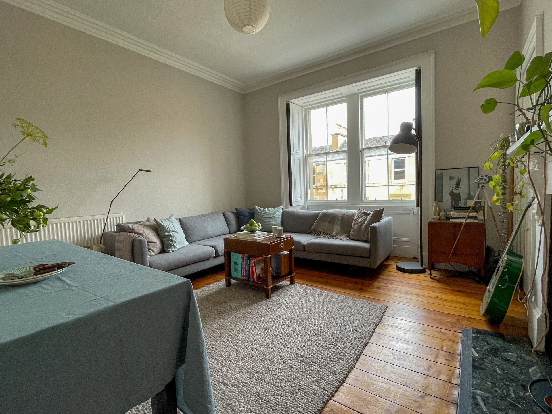 South-facing living room gets lovely daylight in the mornings and at dusk