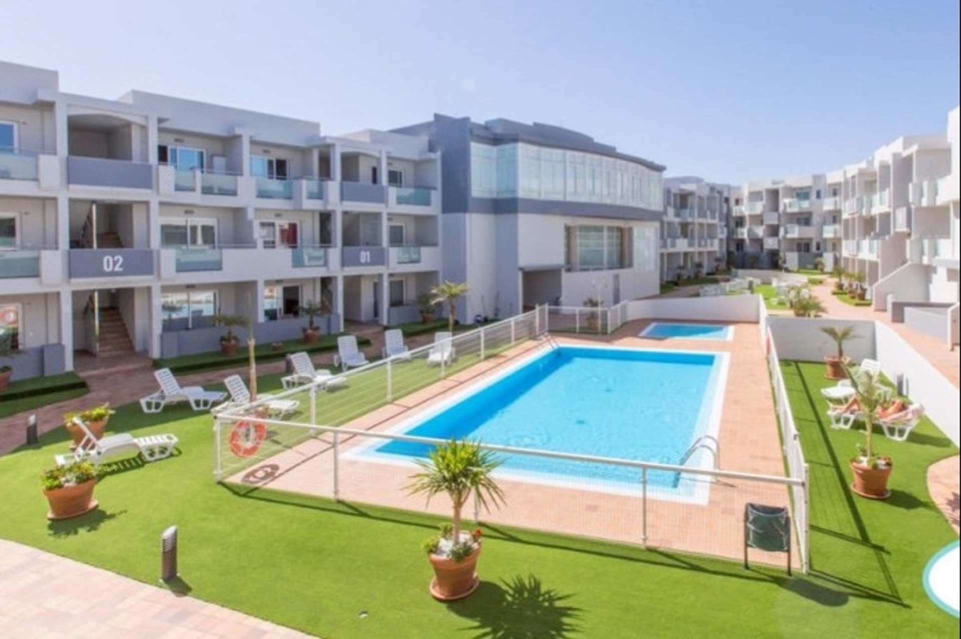 Complex aerial view with pool