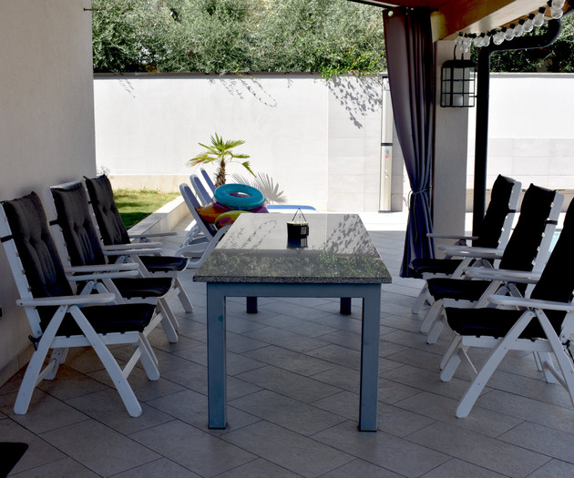 Outdoor seating area with table