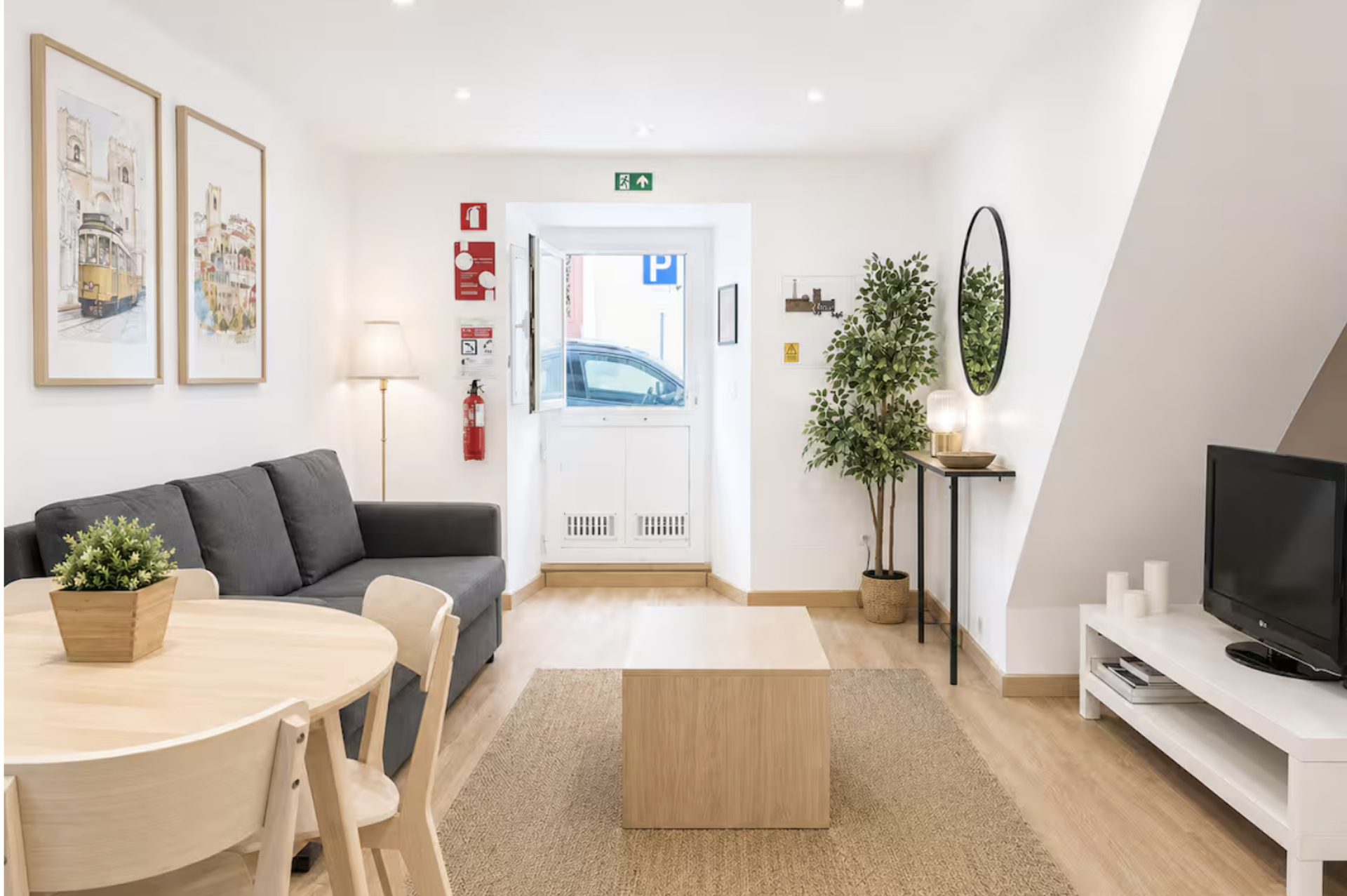 Bright living room with sofa