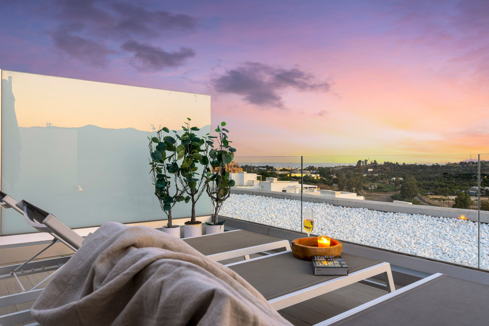 Rooftop terrace at sunset