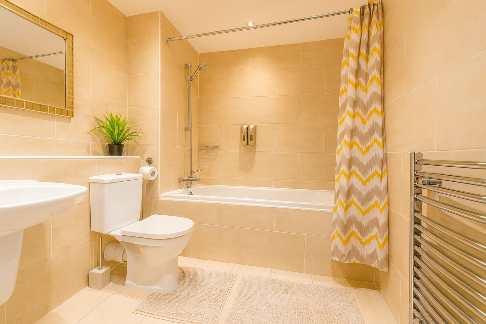 Bathroom with bathtub and heated towel rail