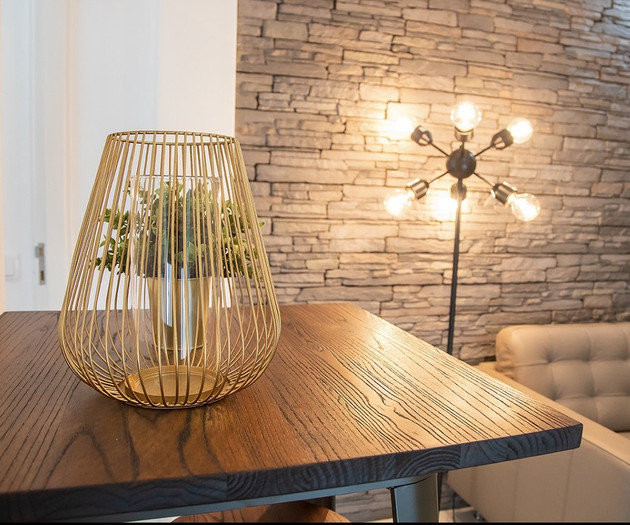 Living area lamp and sofa