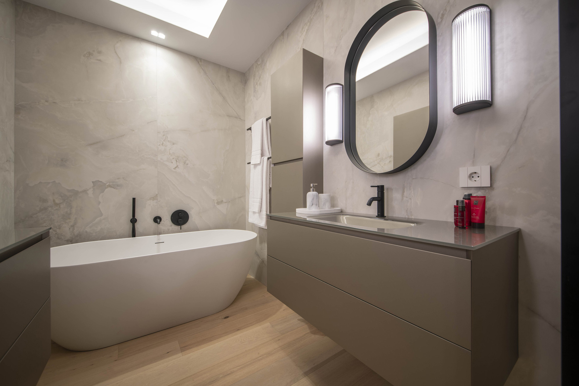 Bathroom with freestanding tub