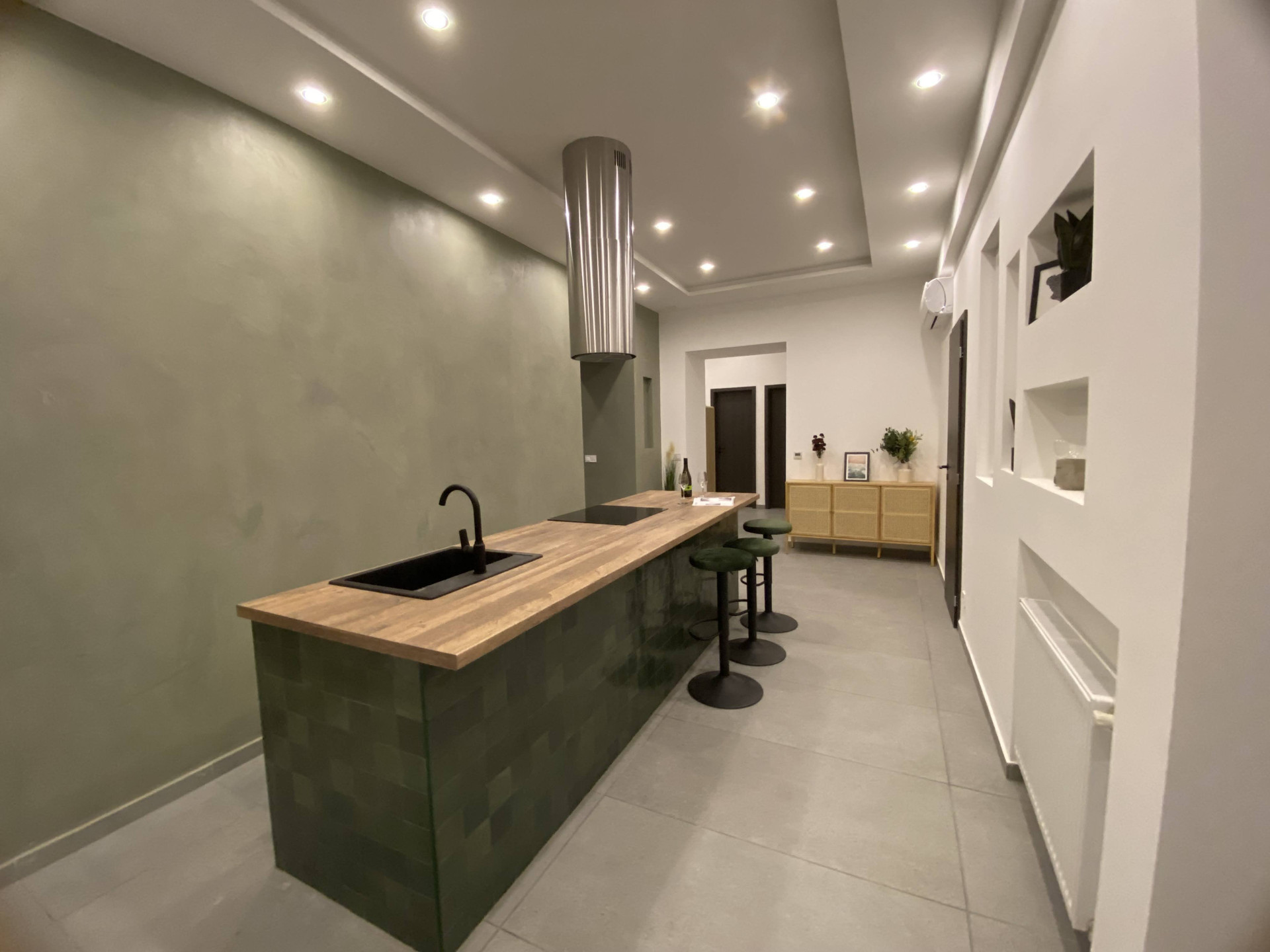 Kitchen island with bar stools