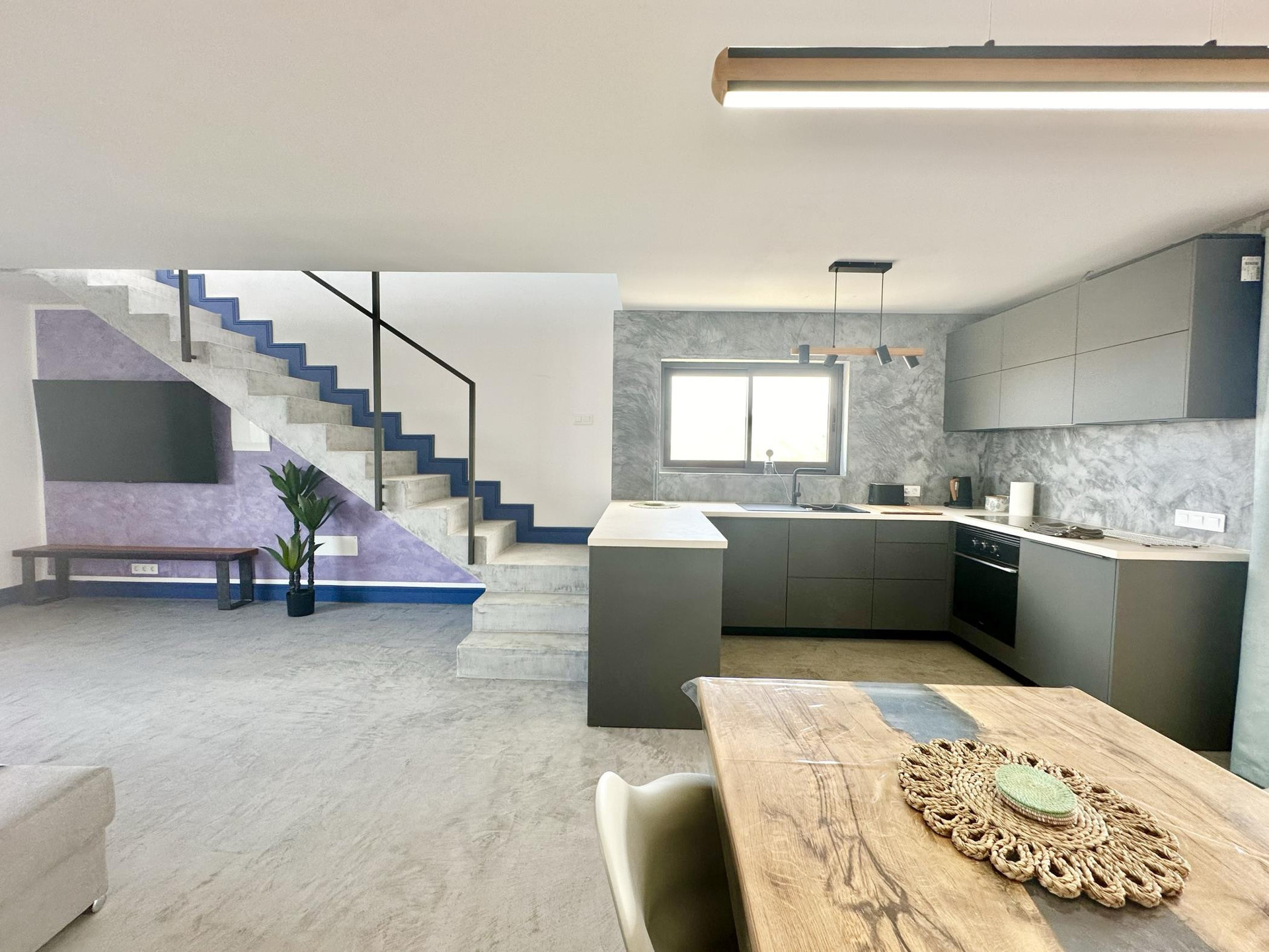 Open plan kitchen living staircase
