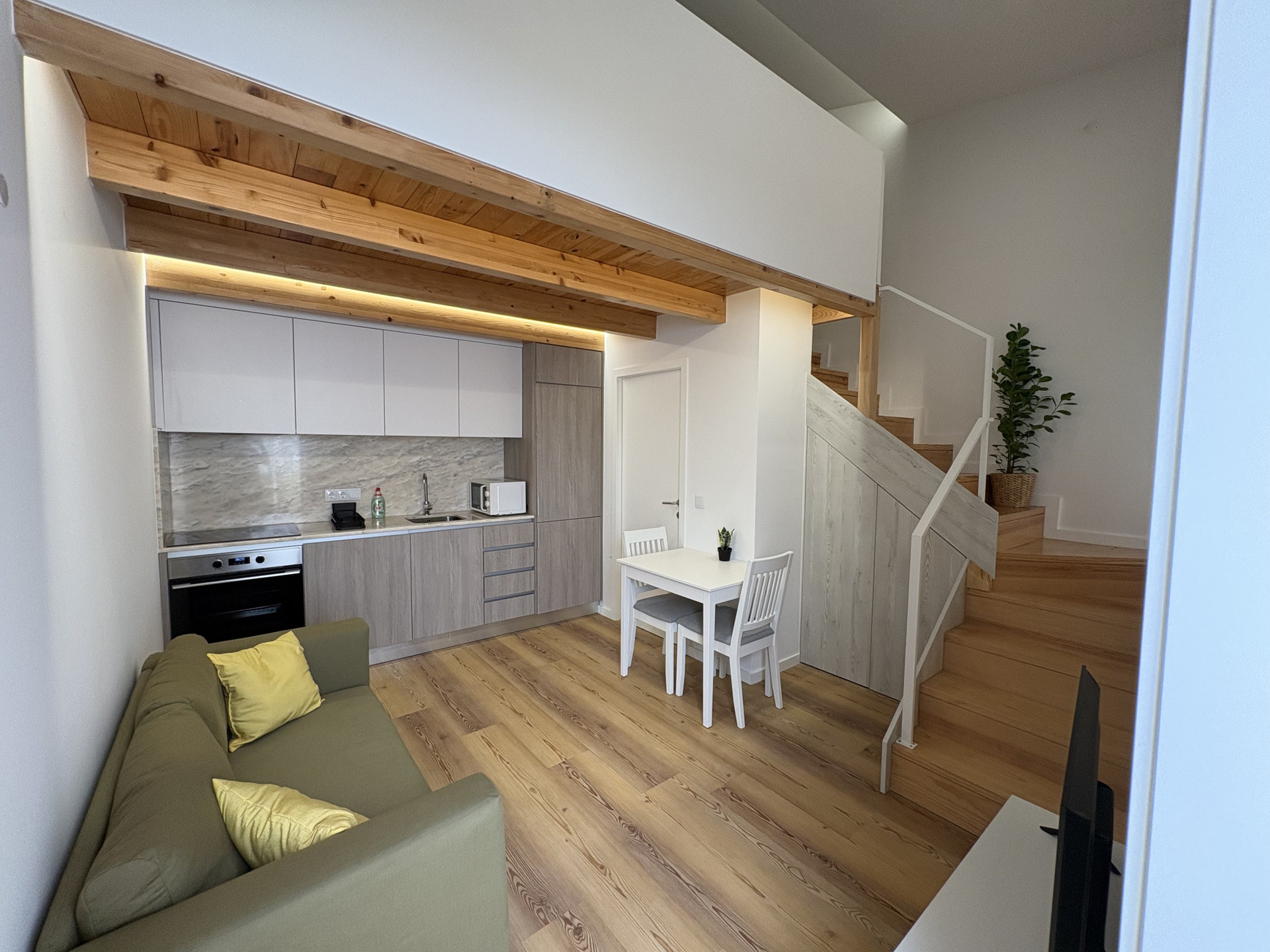 Living room with kitchen view
