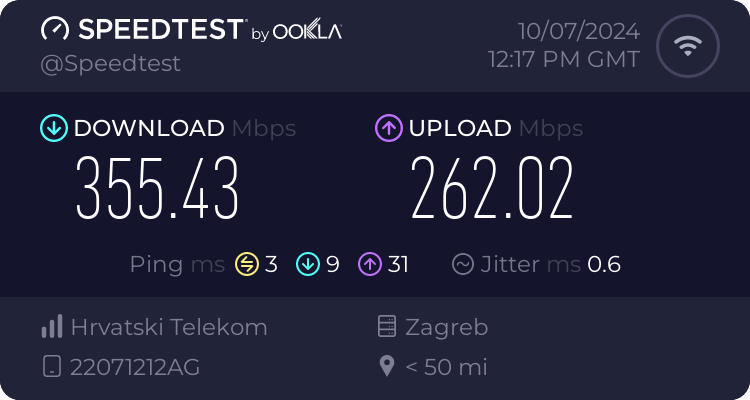 Speedtest.net result