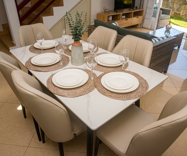 Dining table set for six