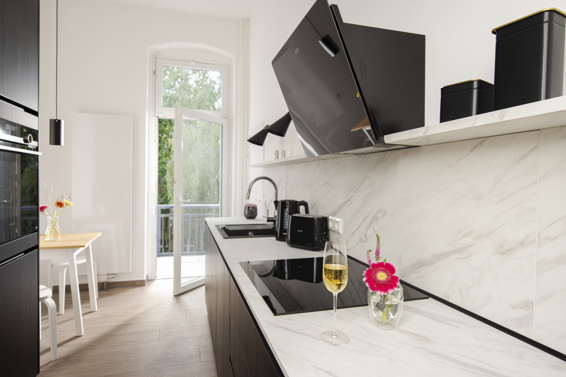 Stylish kitchen marble style counter balcony