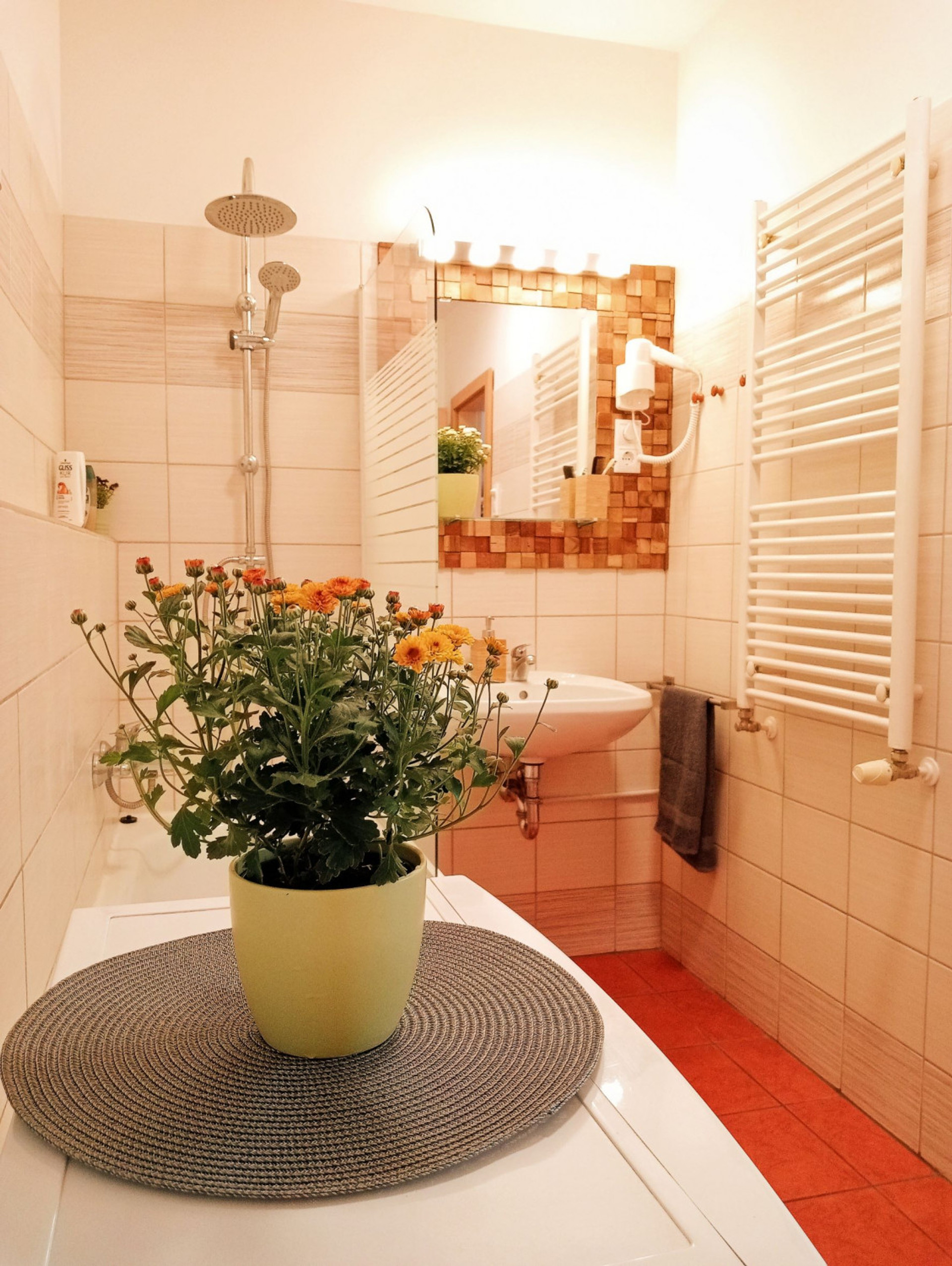 Bathroom with shower and sink