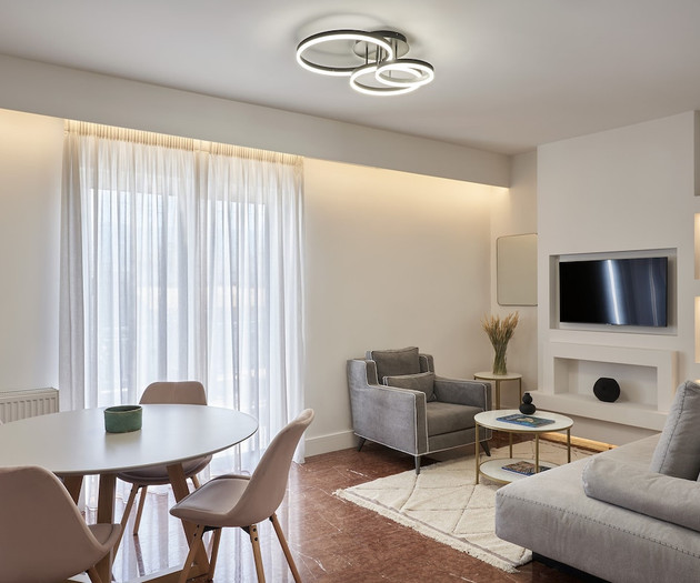 The living room and the dining table