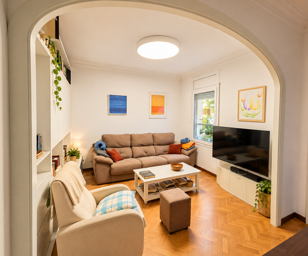 Living room through arched doorway