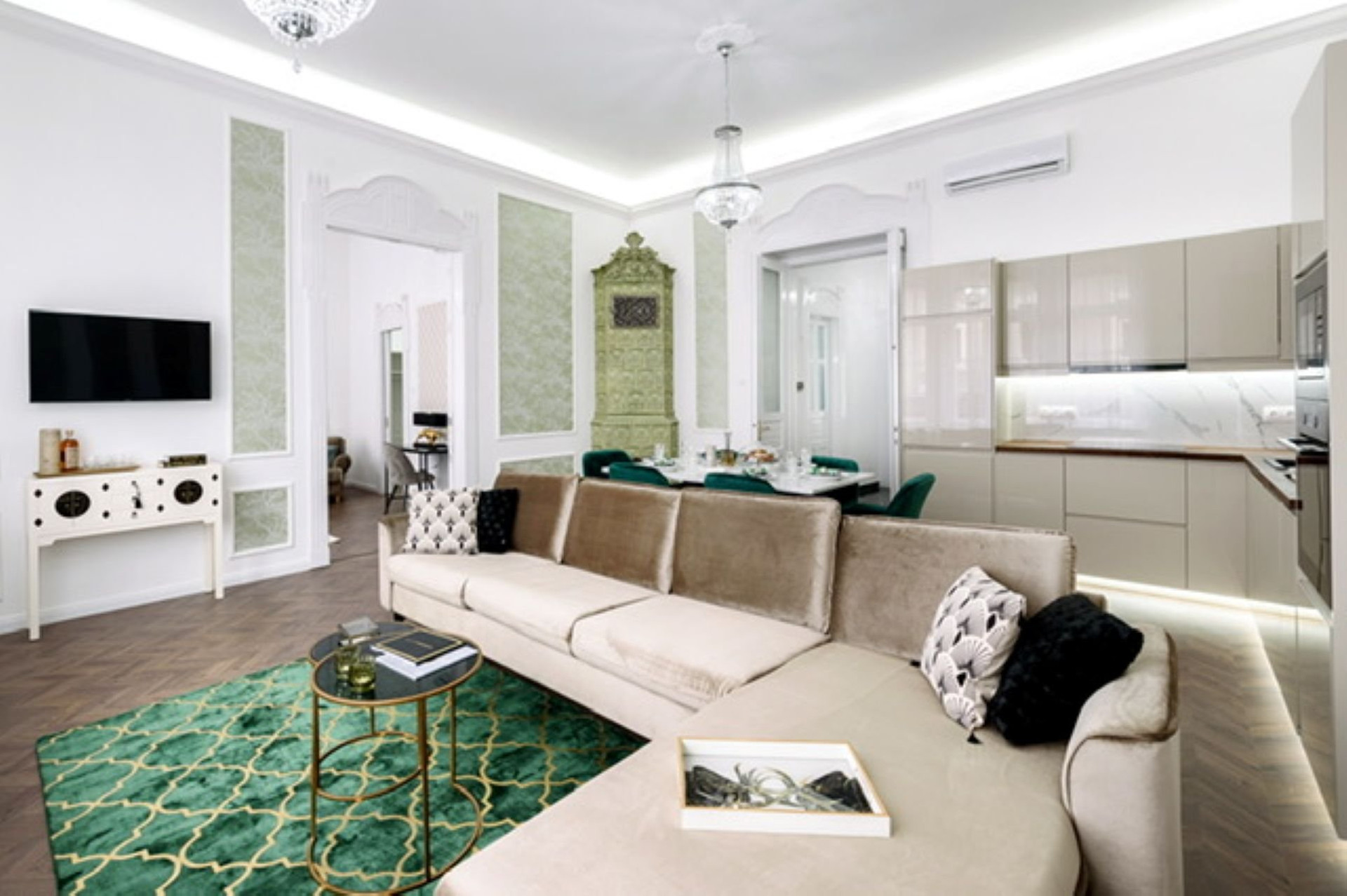 Stylish living room with sofa