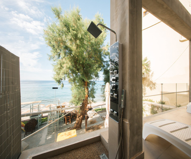 Outdoor shower and beach view
