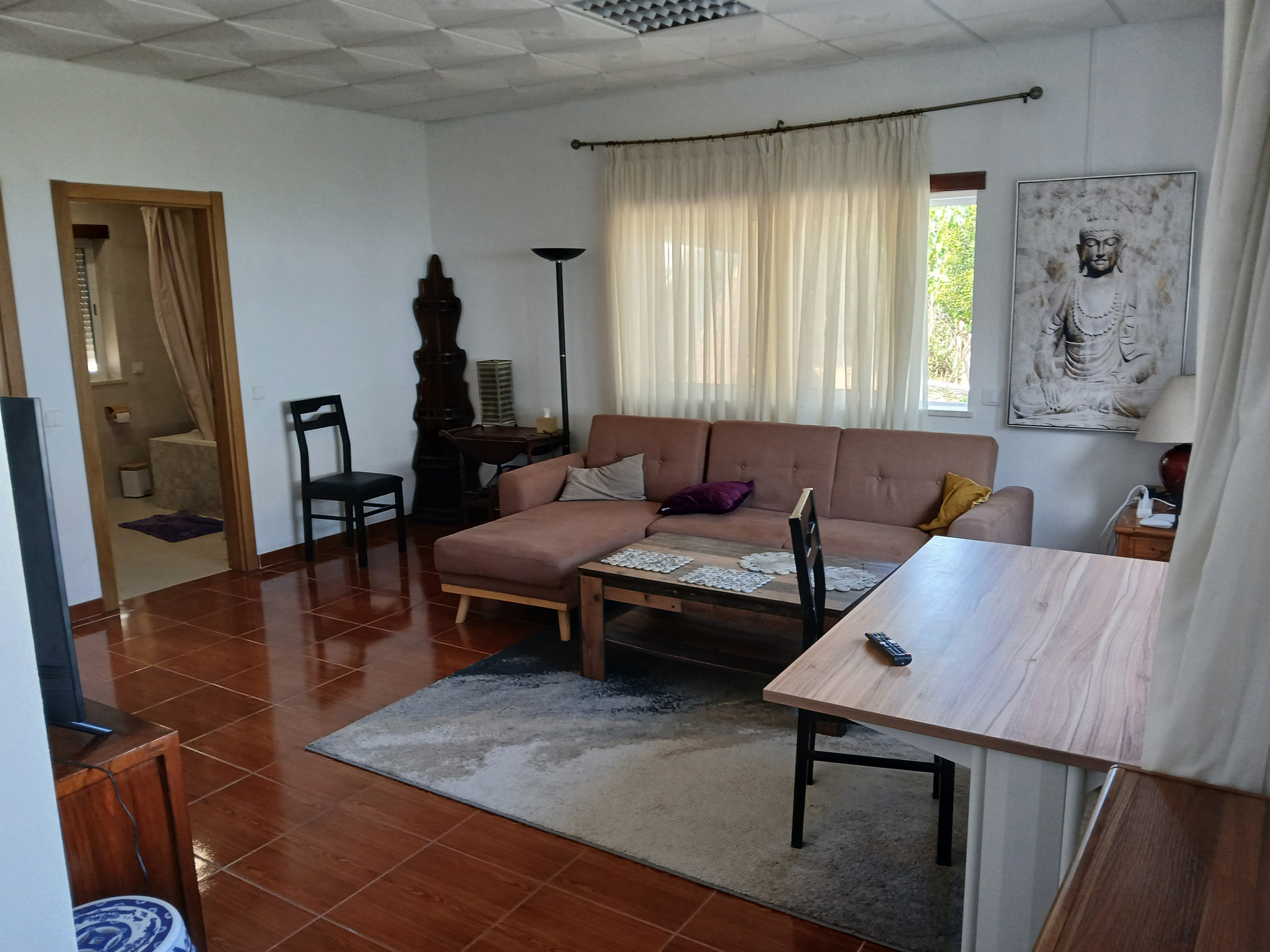 Living room with sofa and views