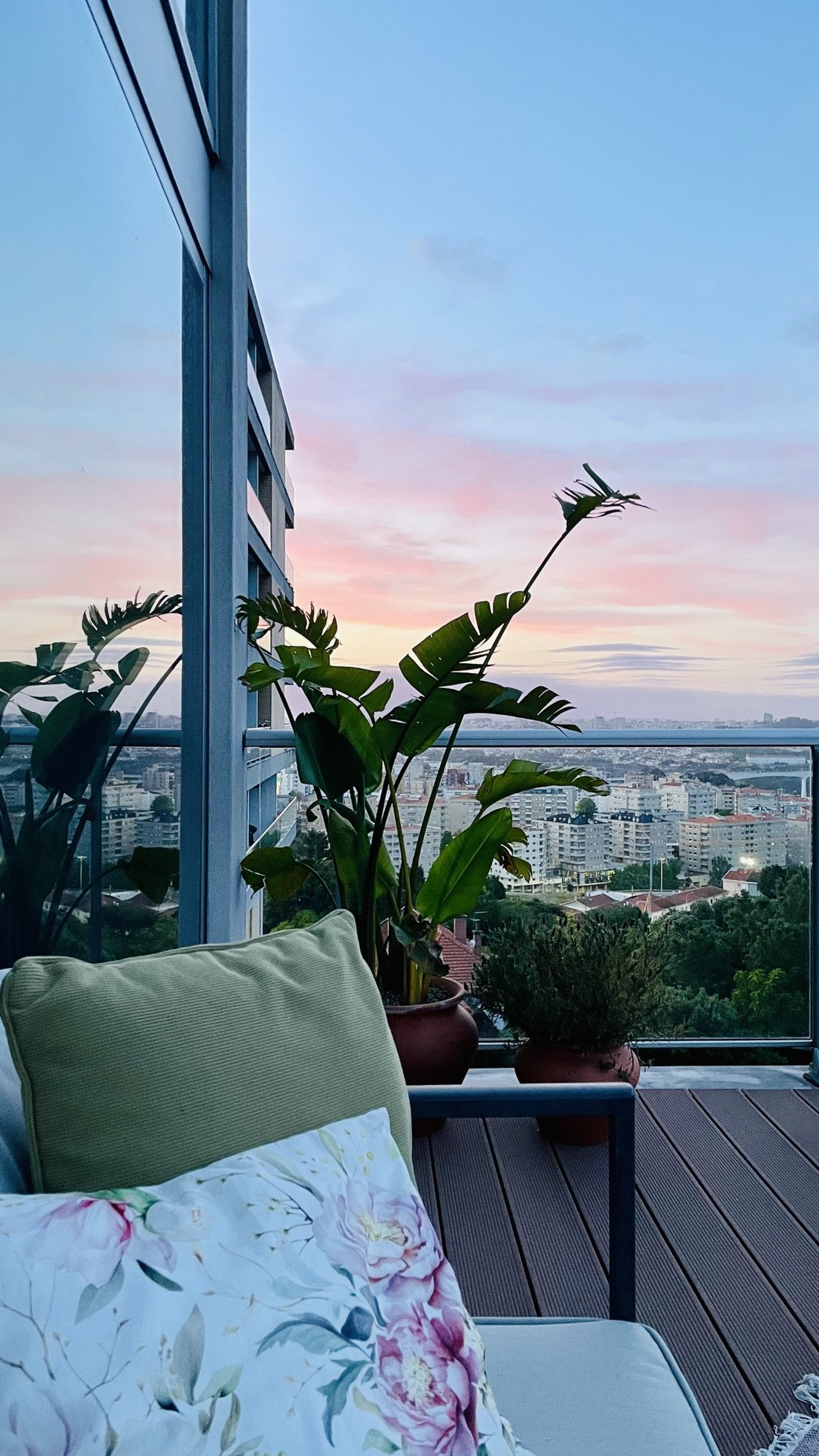 Balcony seating at dusk