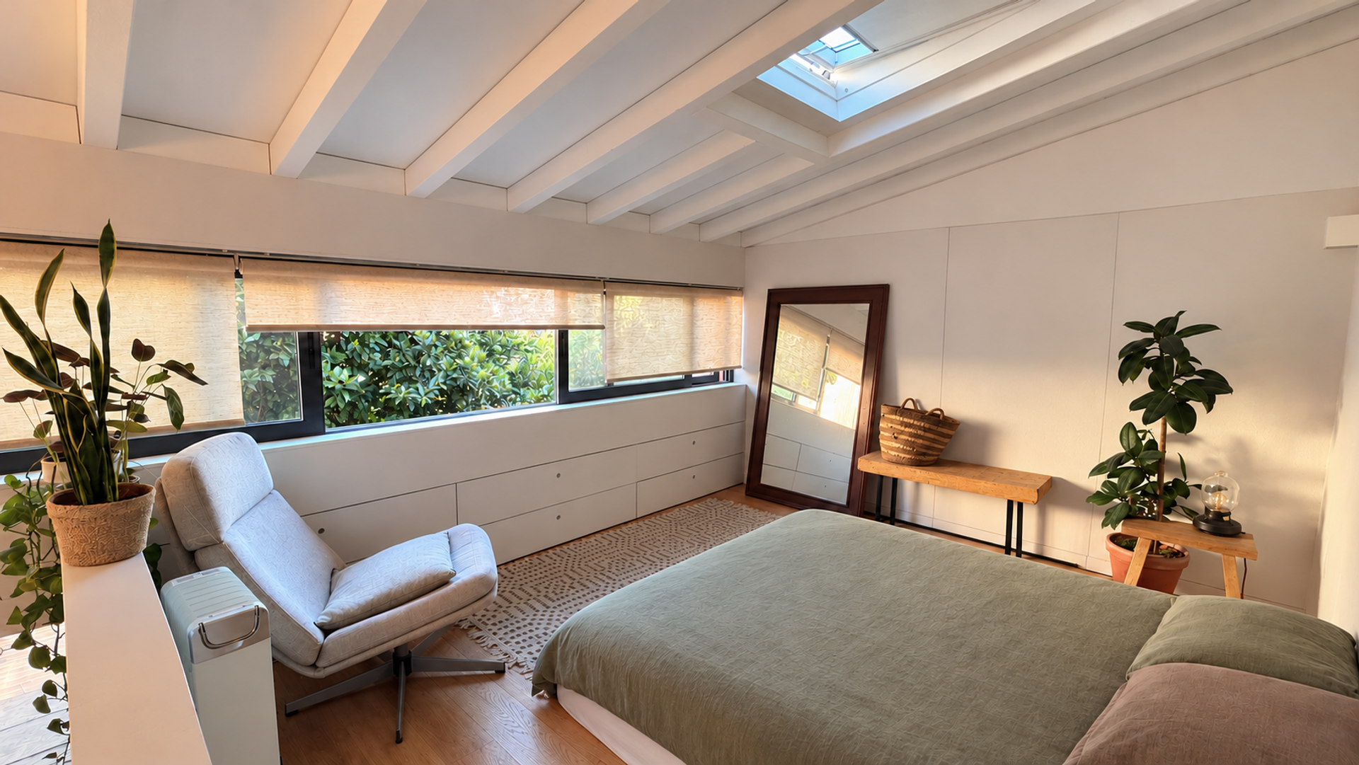 Loft bedroom with skylight
