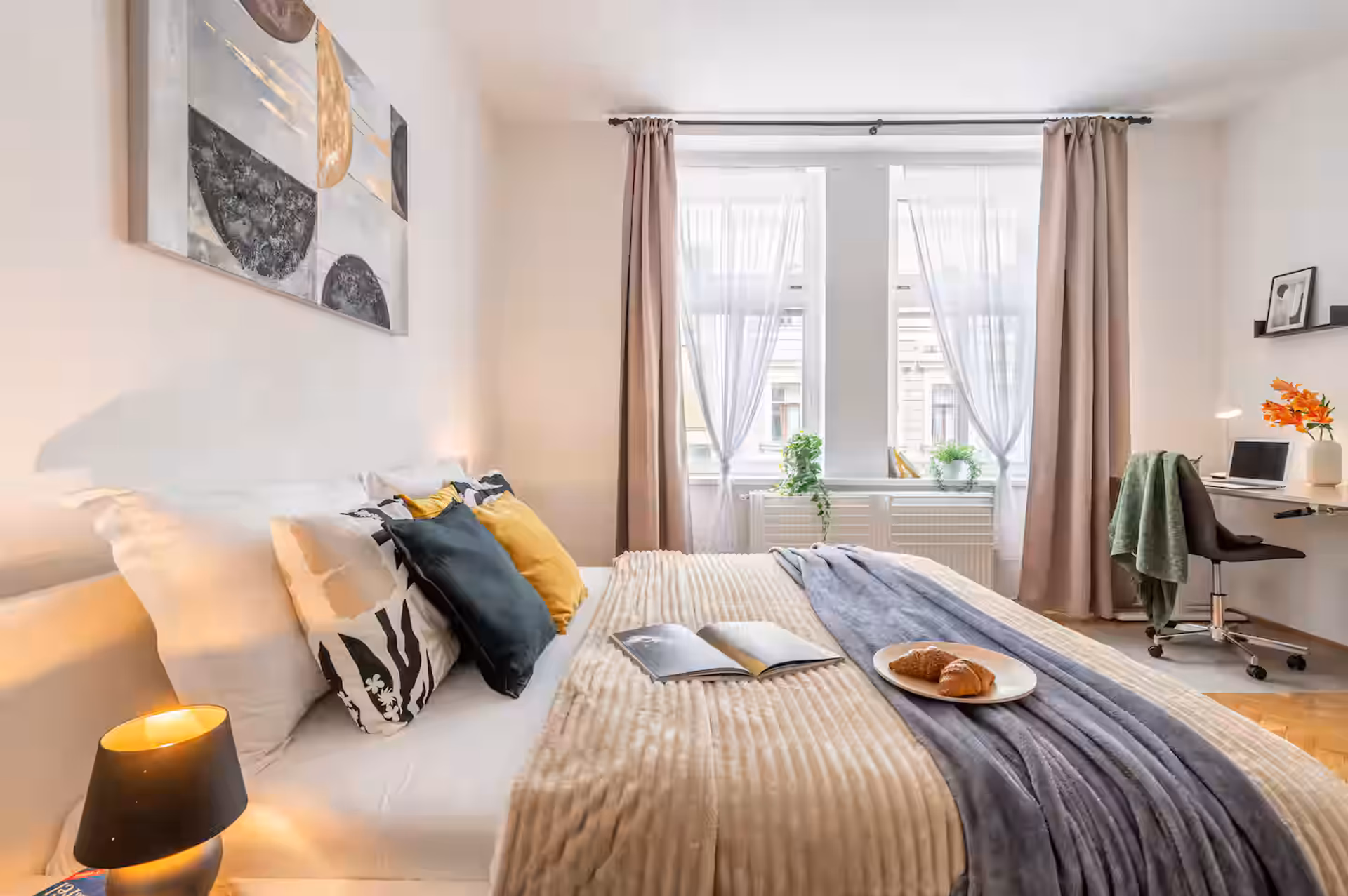 Bright bedroom with large window