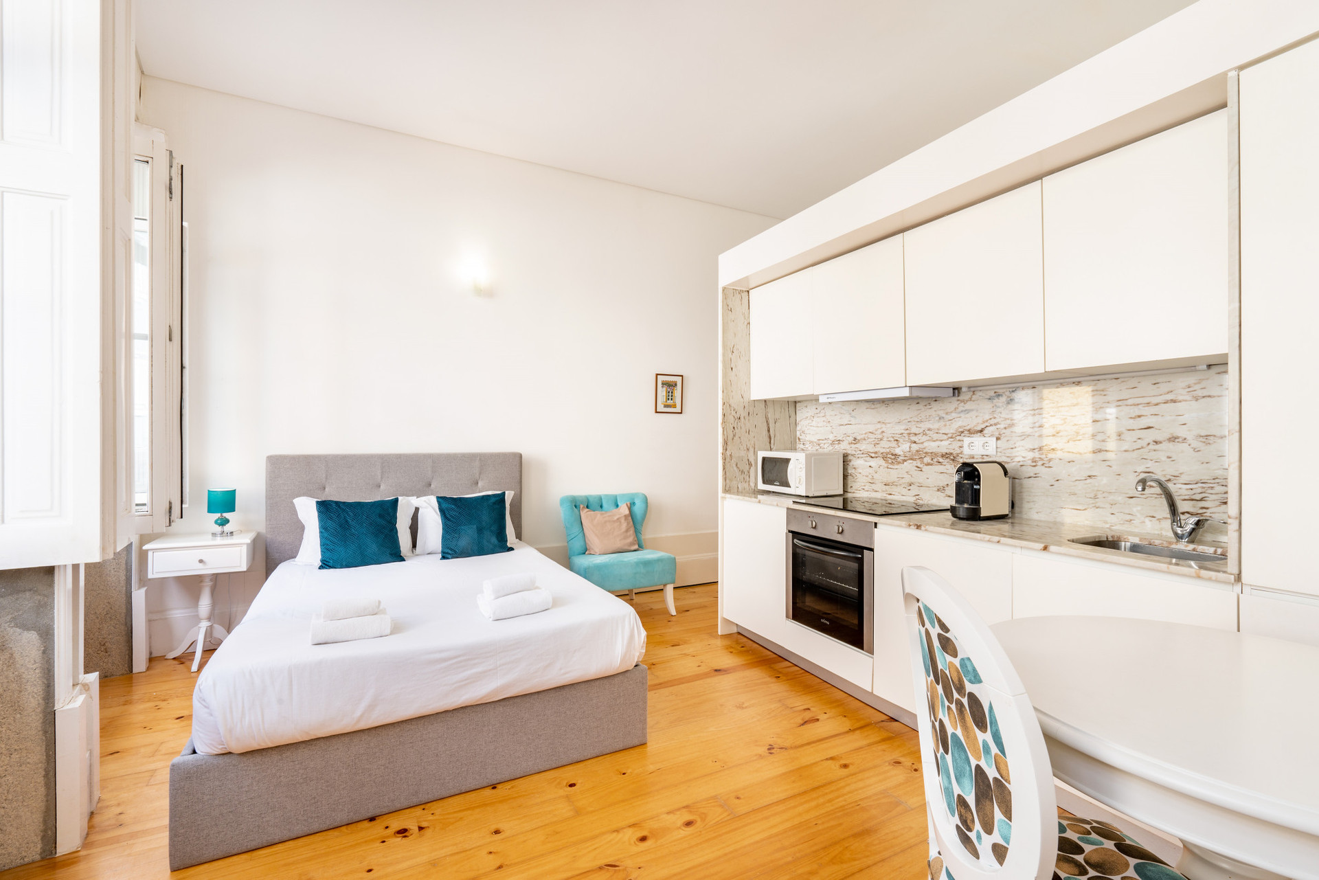 Double bed and kitchenette