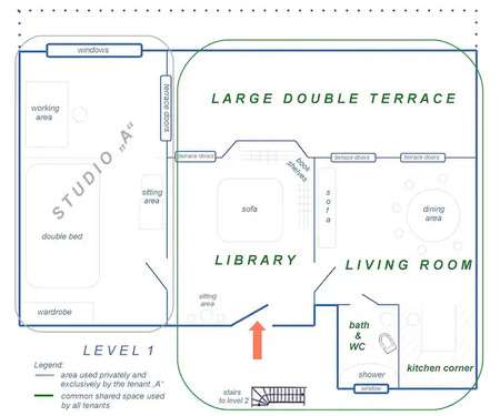 Studio C in Co-living space in the heart of Sofia