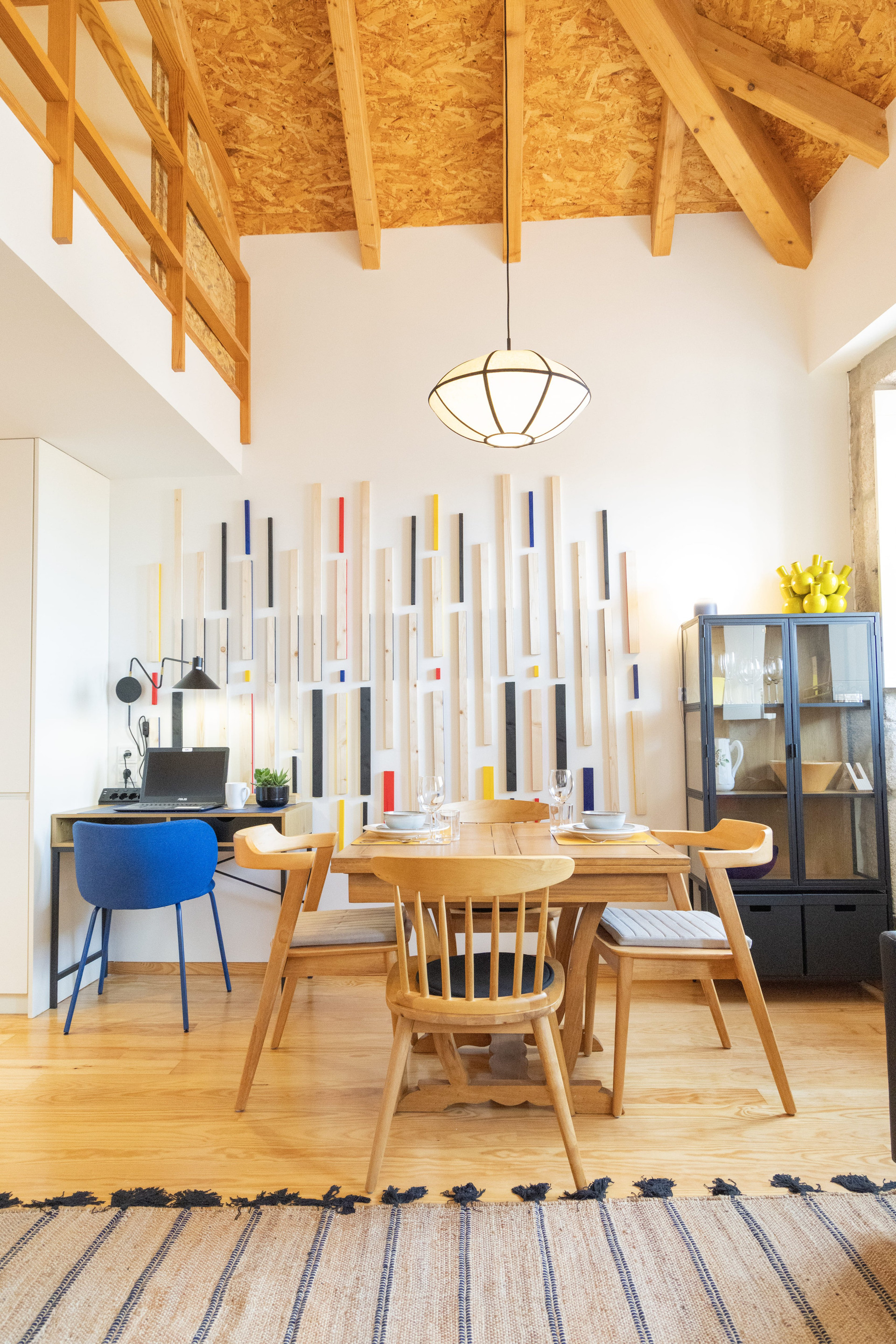Dining area with colorful wall art