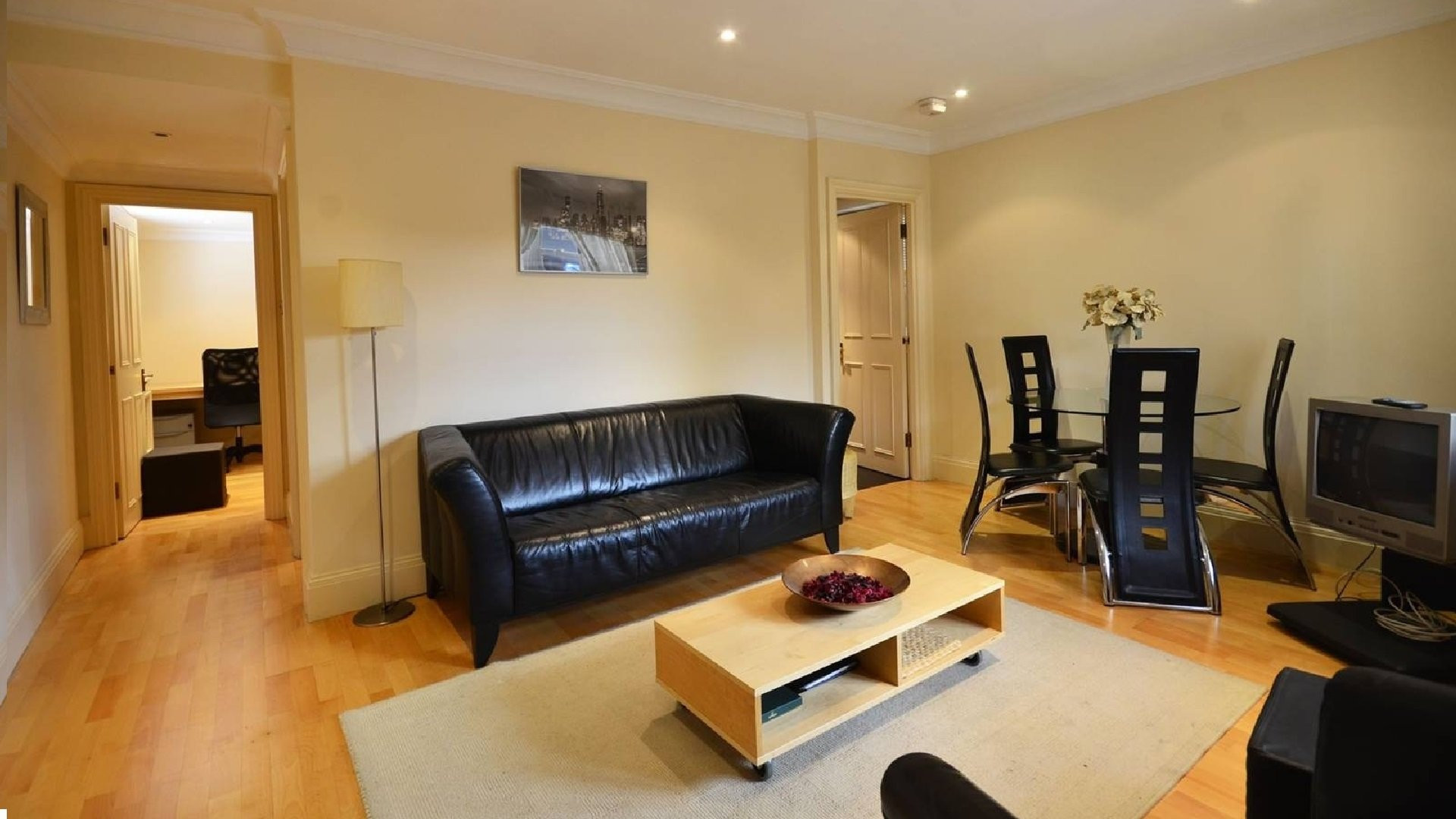 Living room with leather sofa