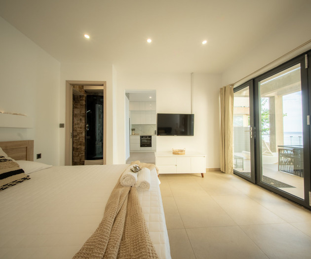 Bedroom, bathroom and kitchen view
