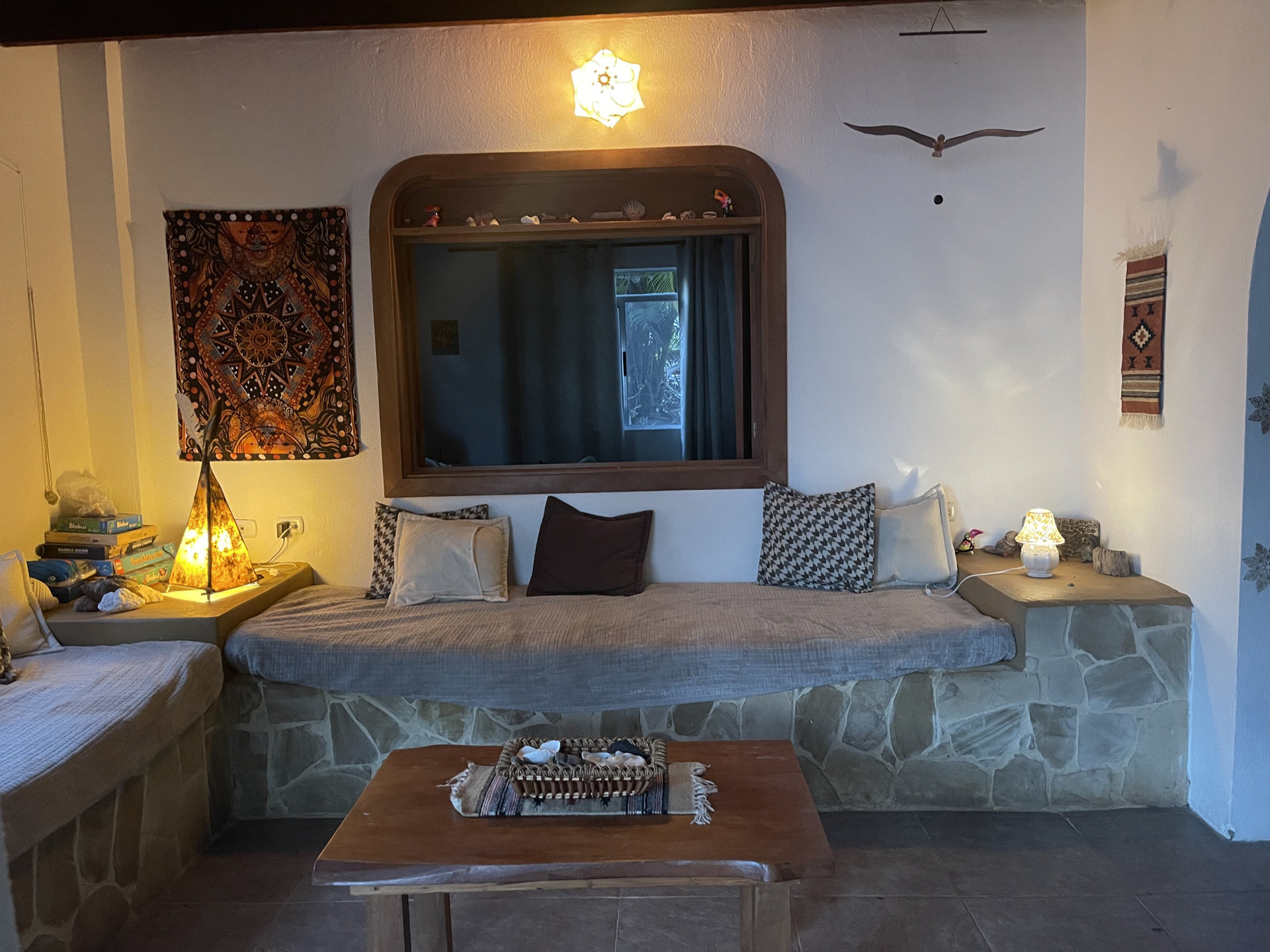 Cozy living room with built in couches