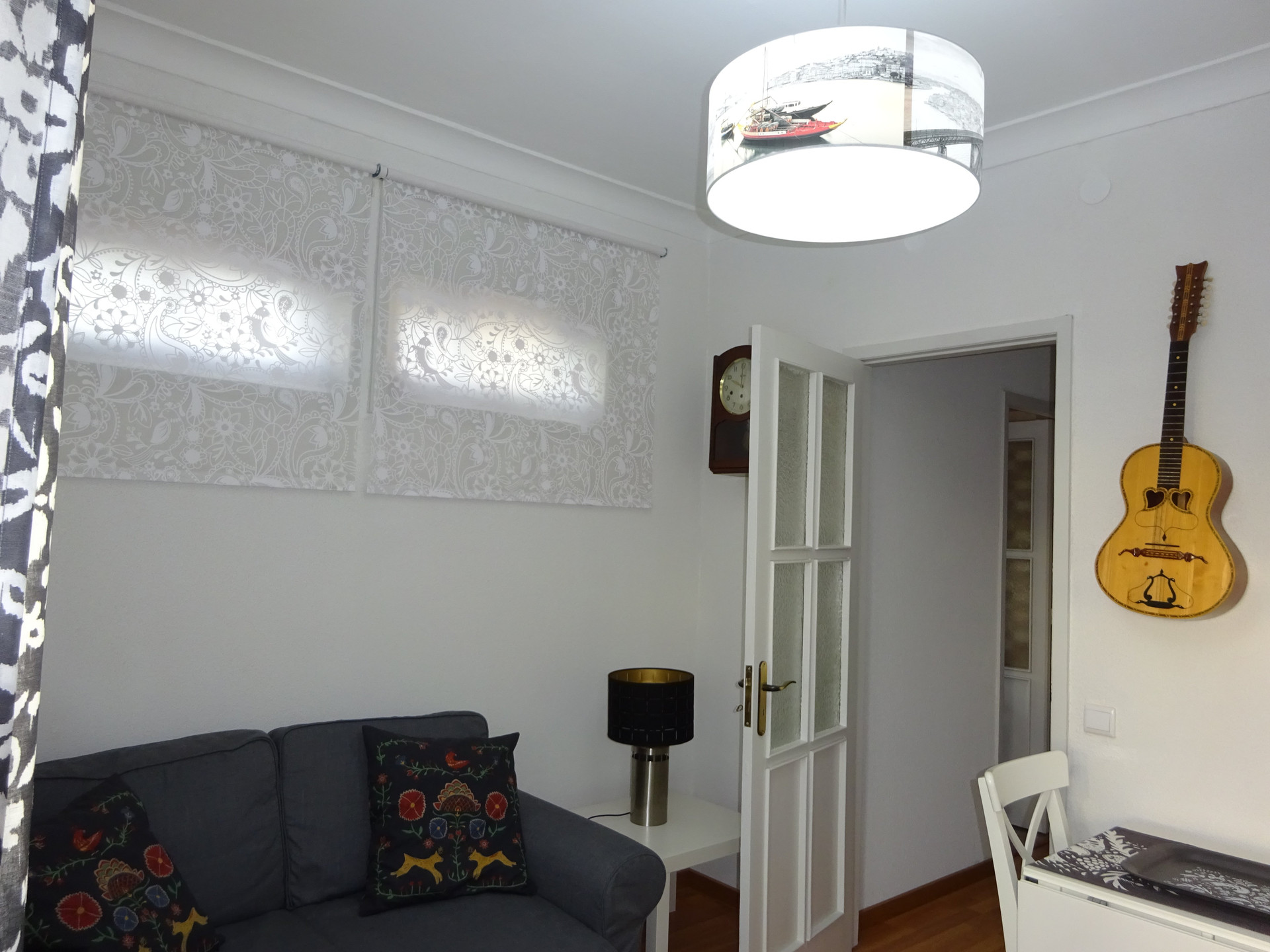 Living room with grey sofa