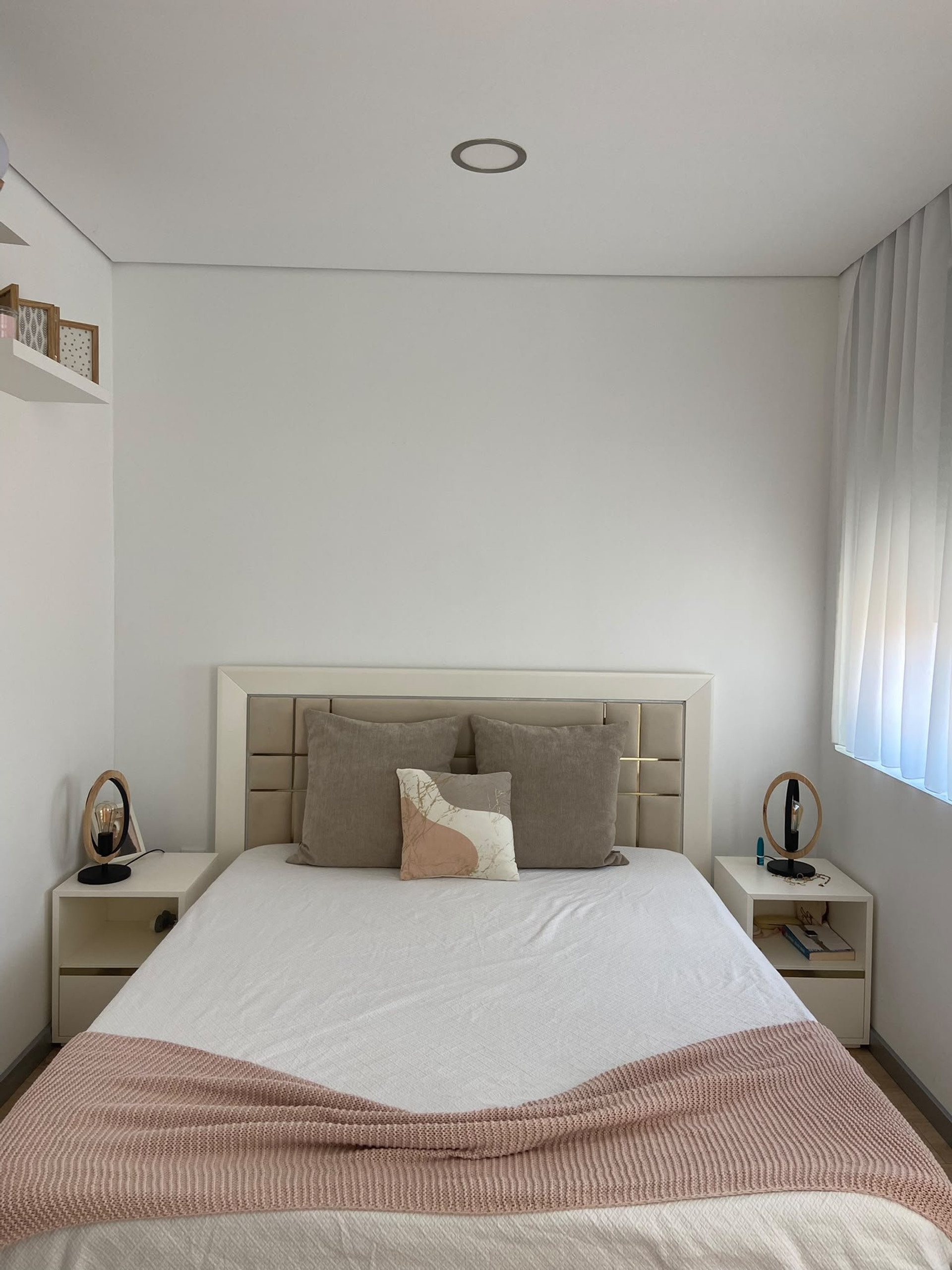 Cozy bedroom with padded headboard