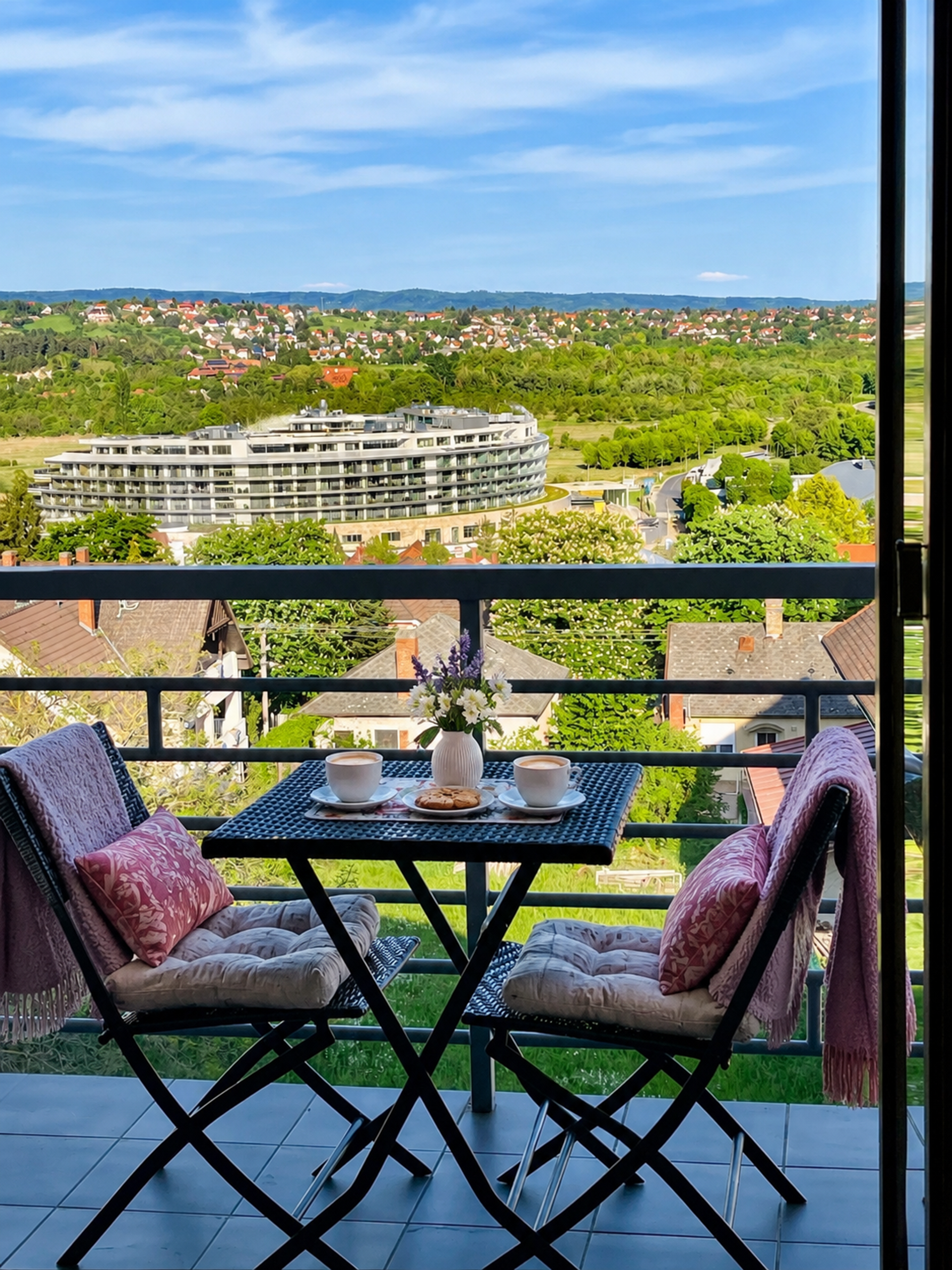 Balcony coffee table with view