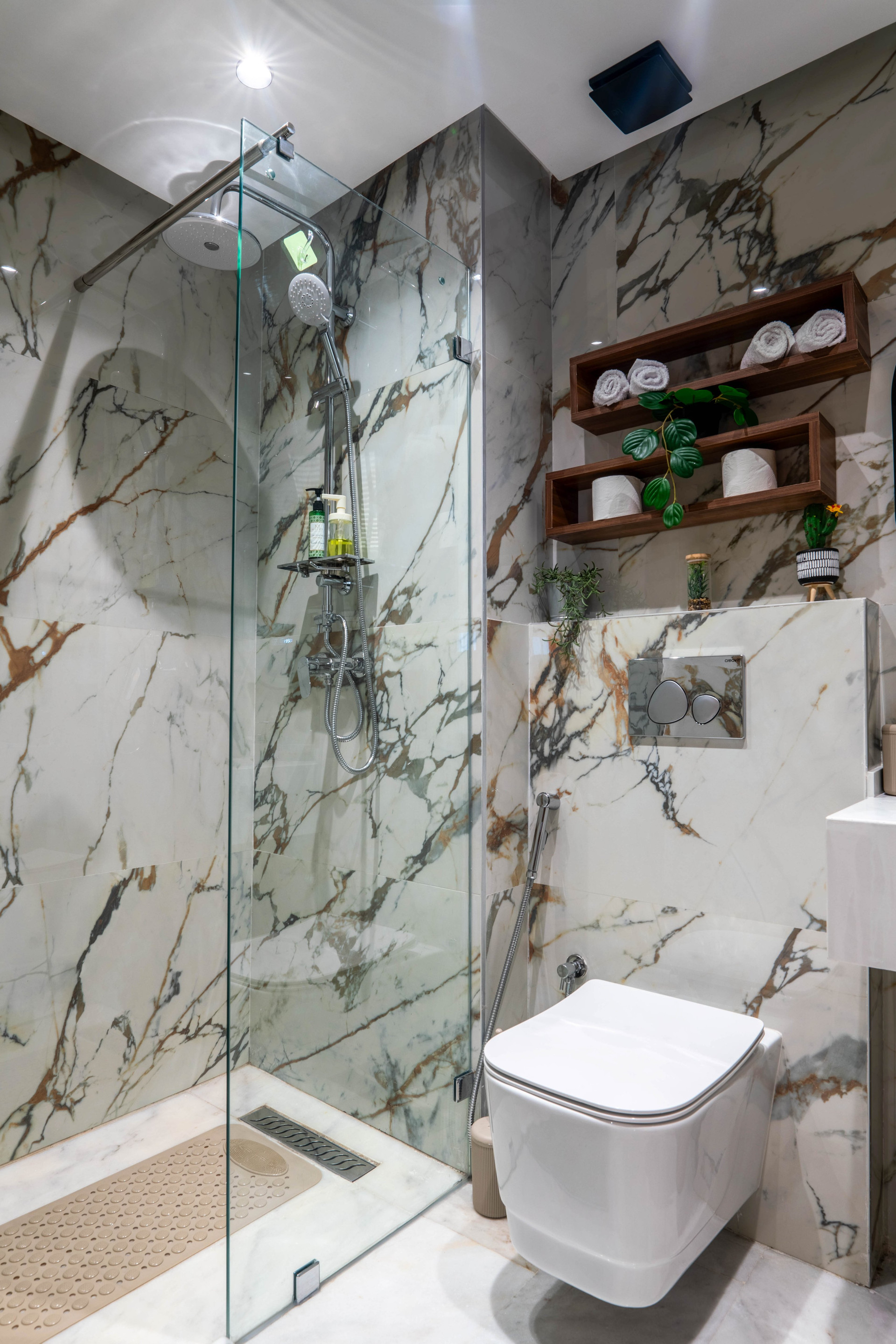 Marble bathroom with glass shower