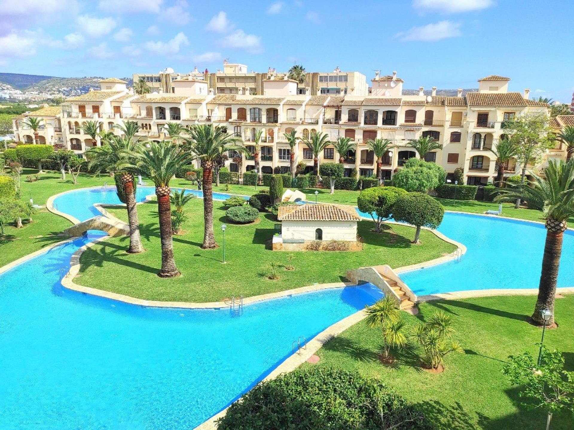 Large community pool aerial view