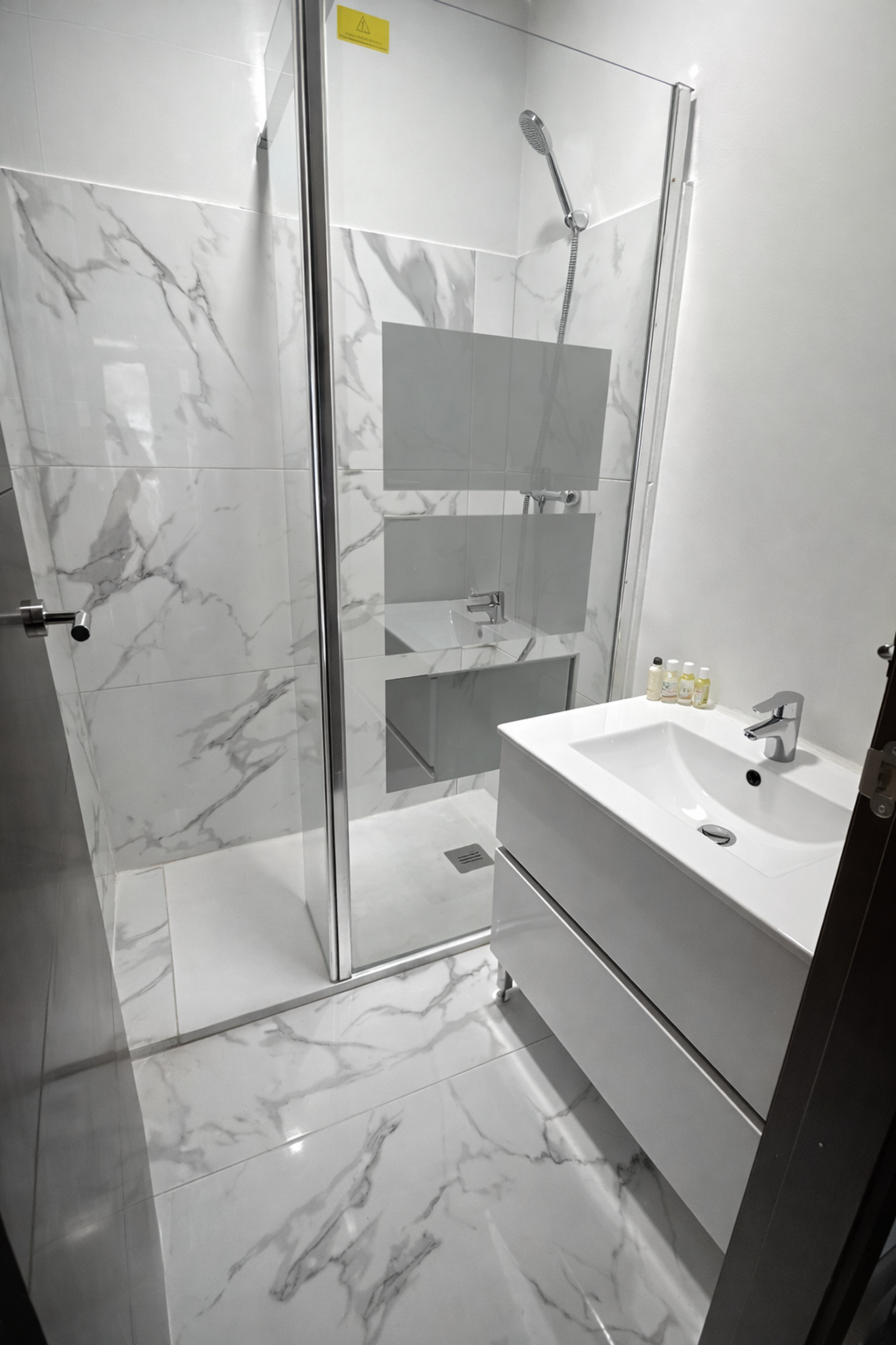 Bathroom with marble shower