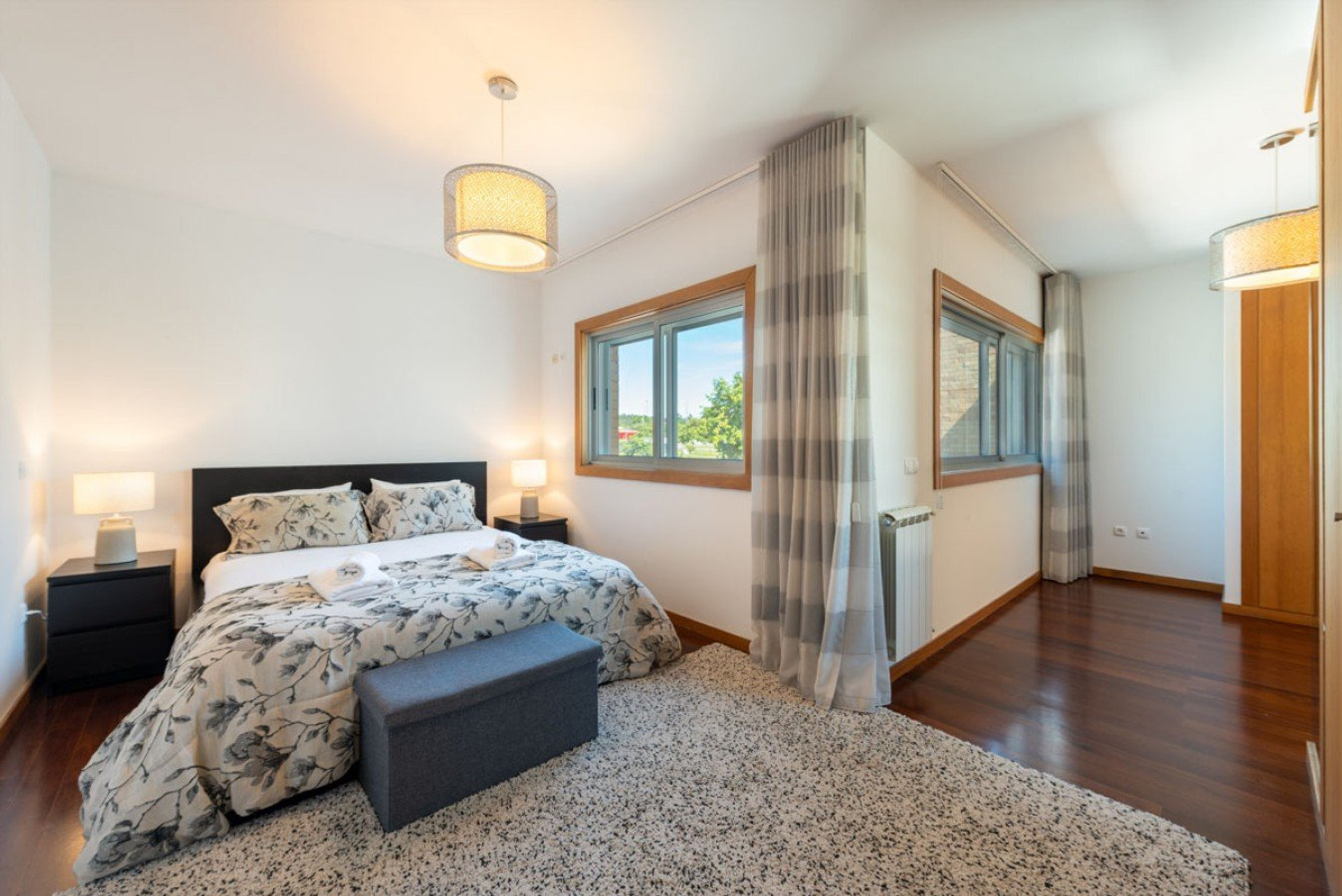 Bedroom with two windows