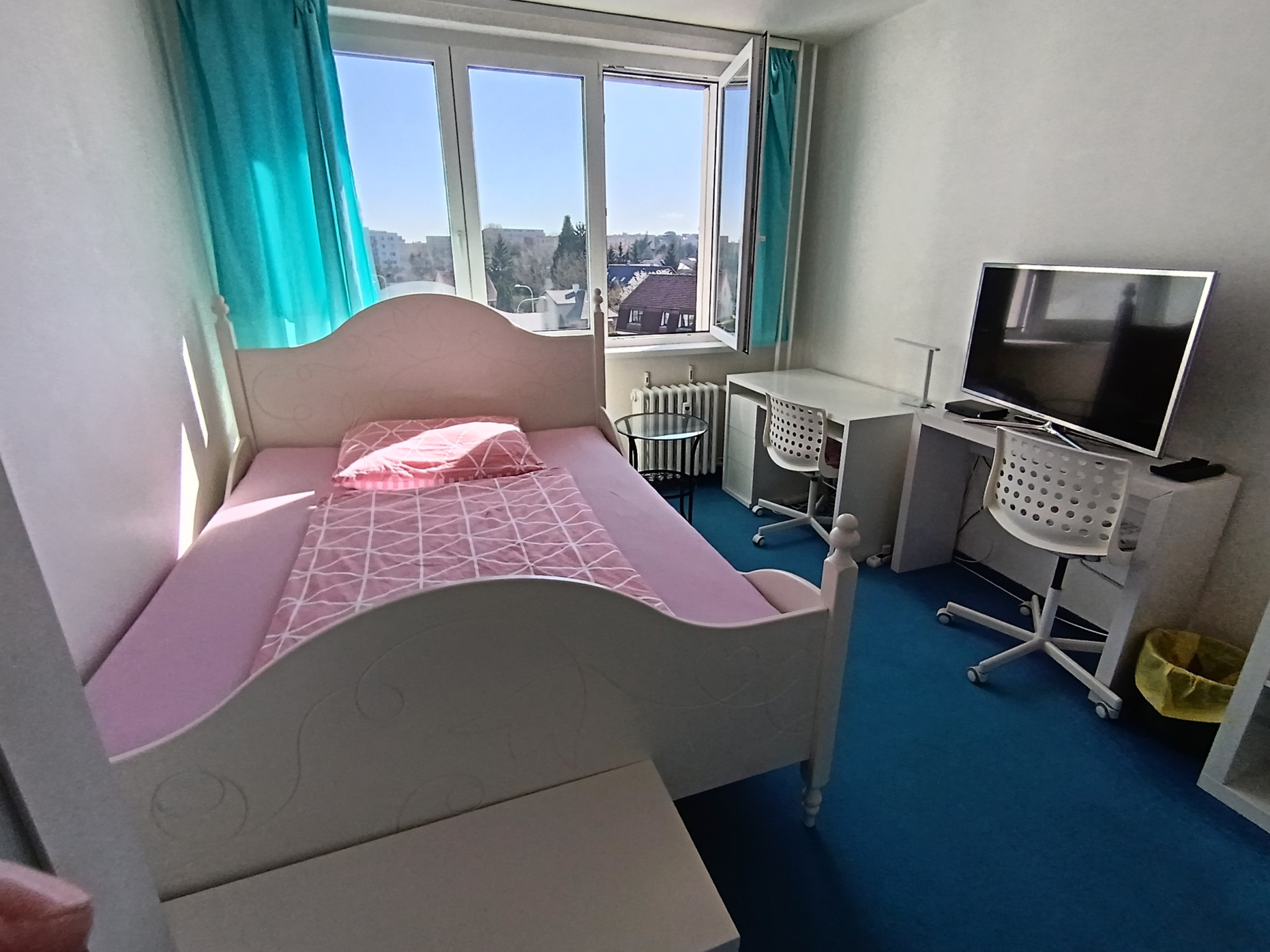 Bedroom with bed TV and window