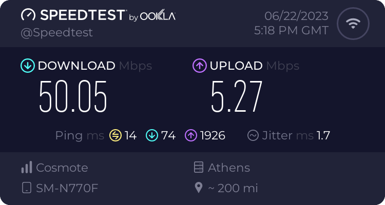 Speedtest.net result