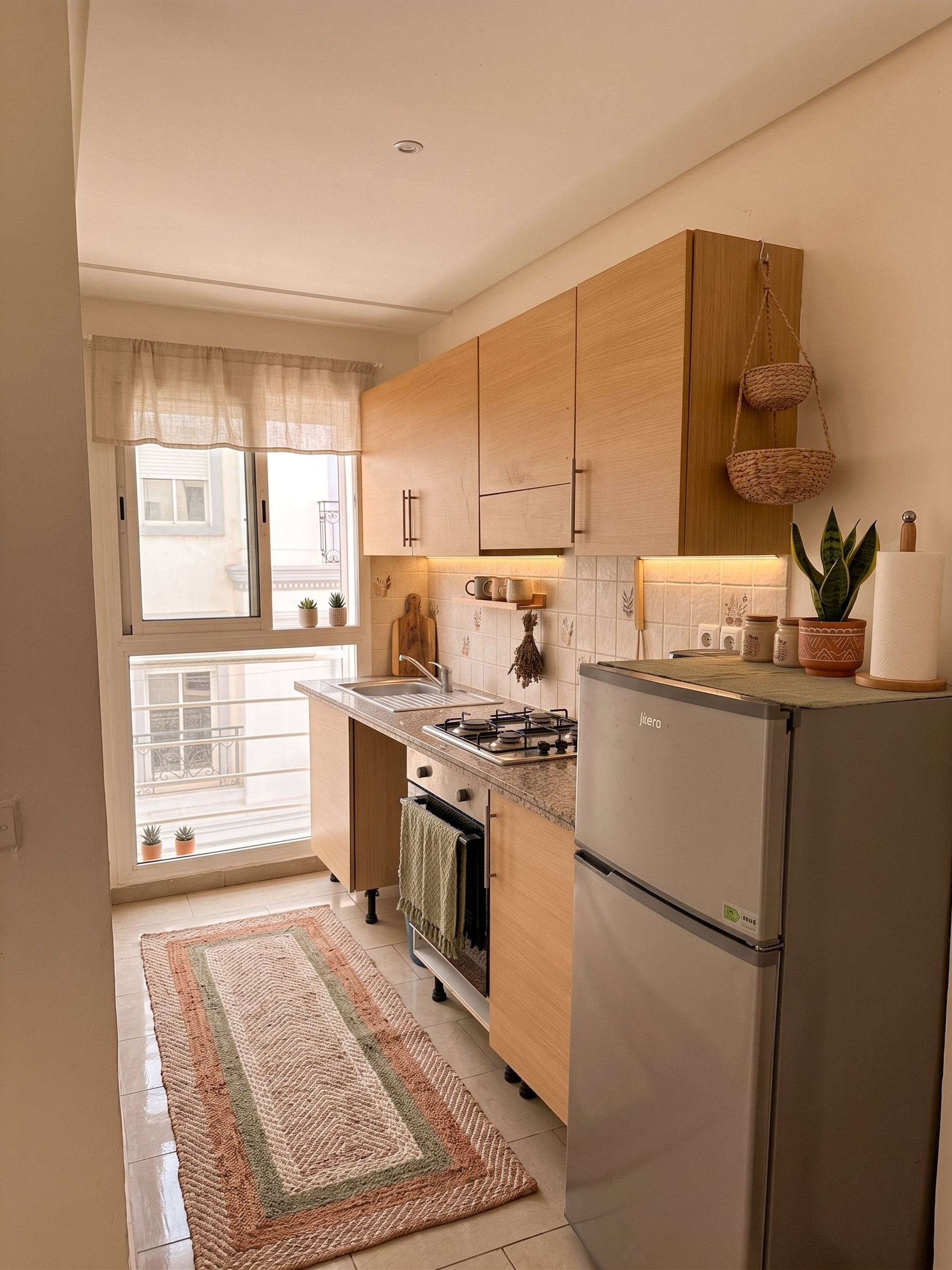 Cozy kitchen with wood cabinets