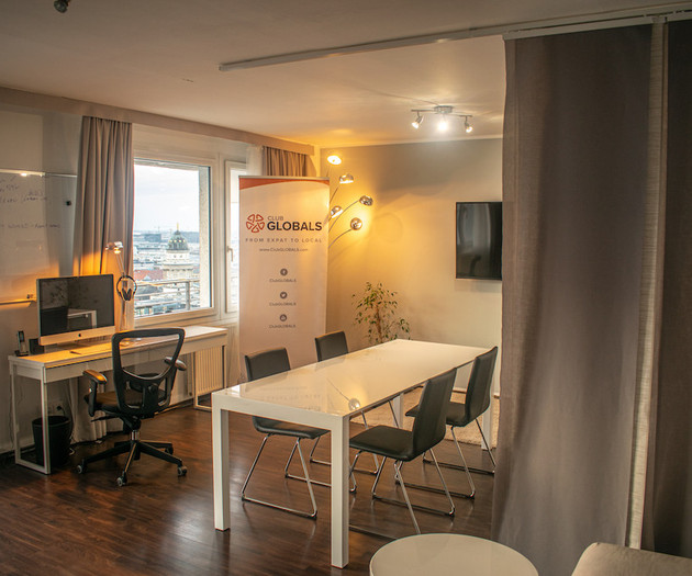 Office space with skyline view