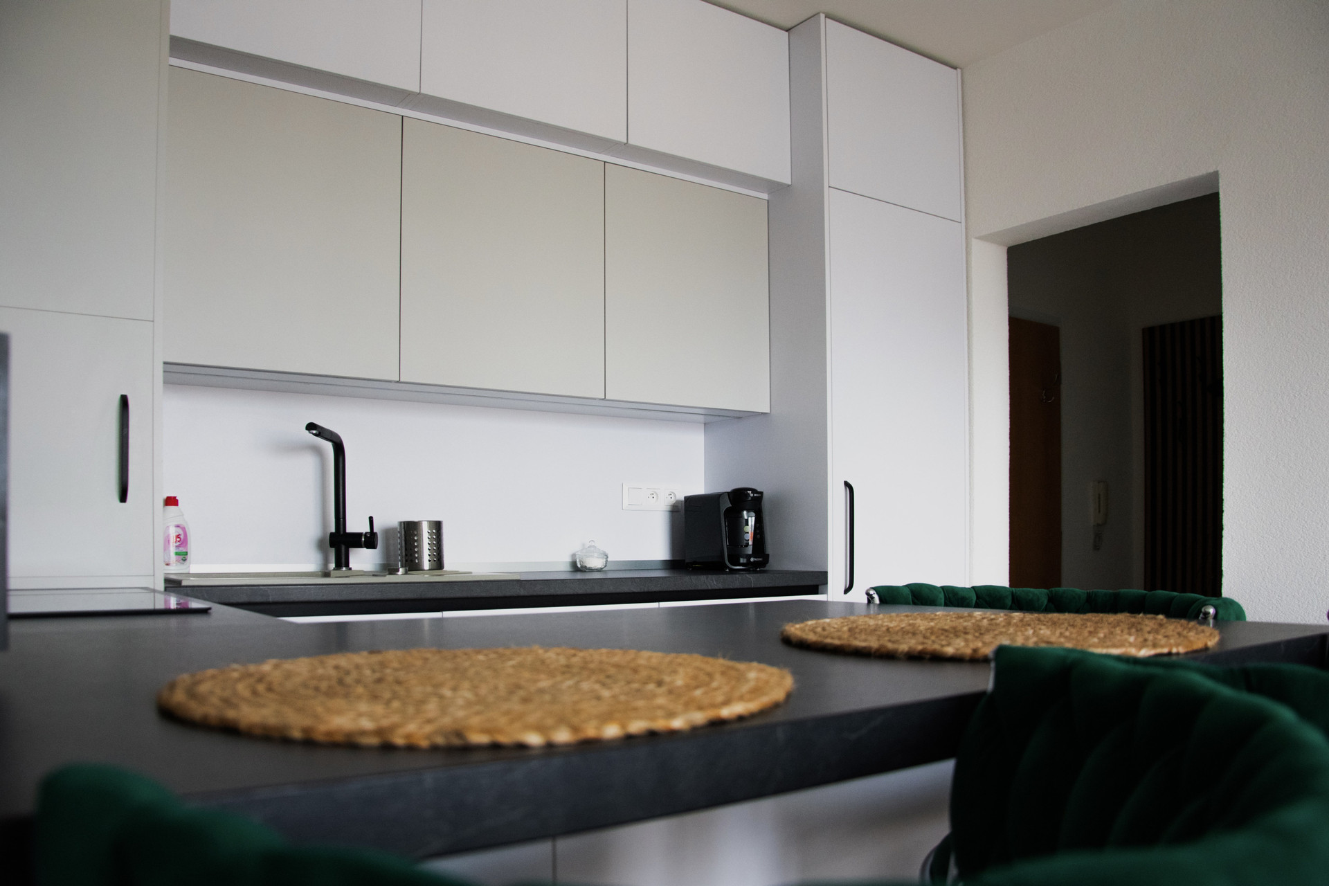 White kitchen cabinets and countertop