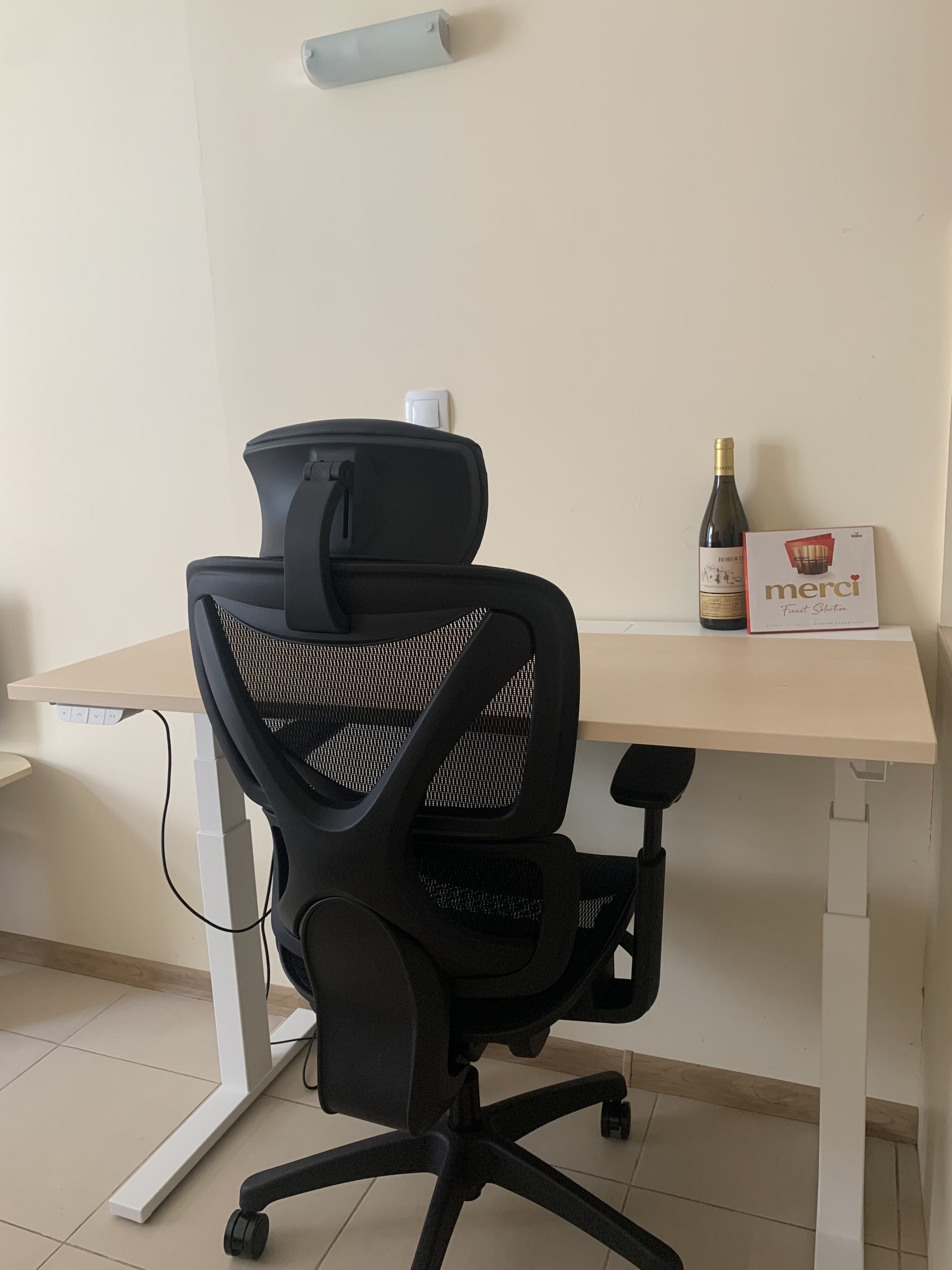 Ergonomic mesh work chair at the studio desk.
