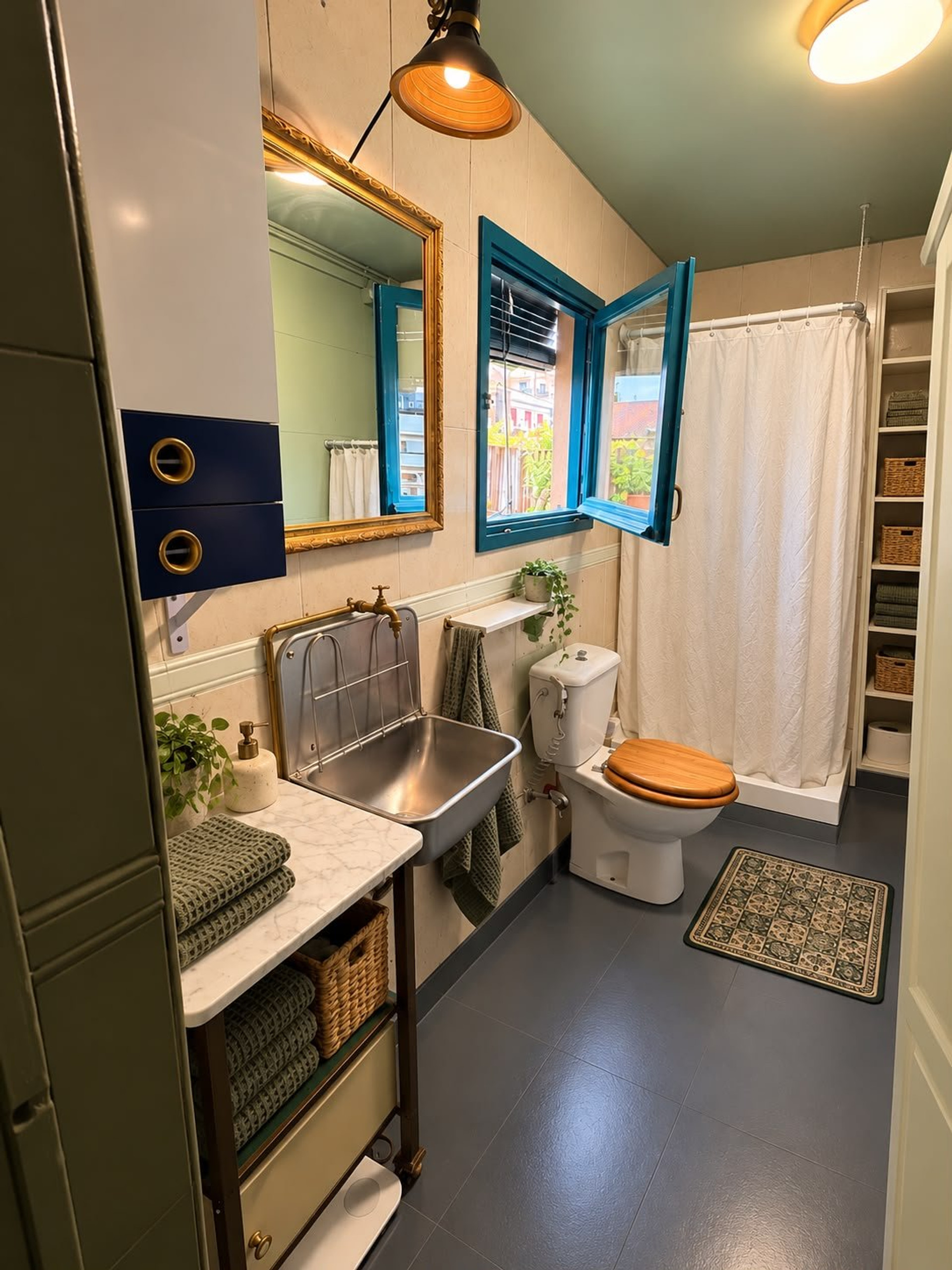 Bathroom with shower and vintage sink