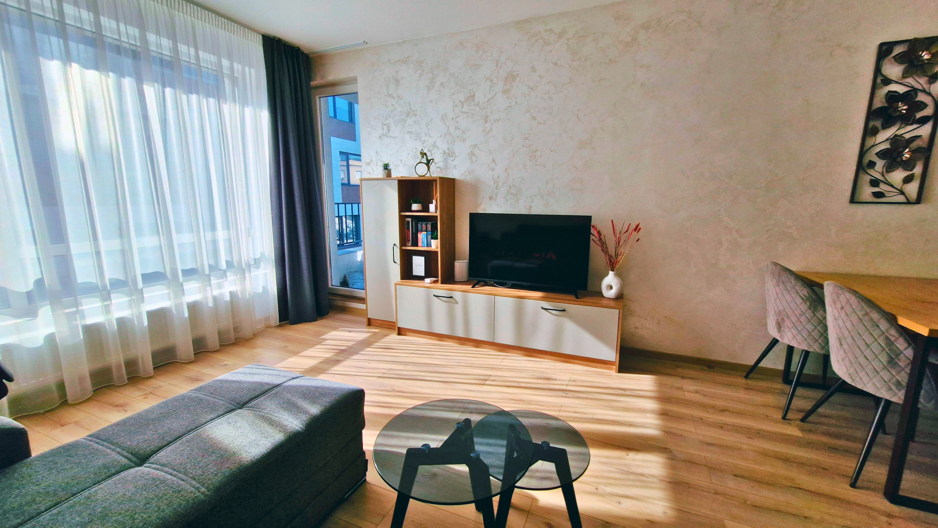 Bright living room with sofa