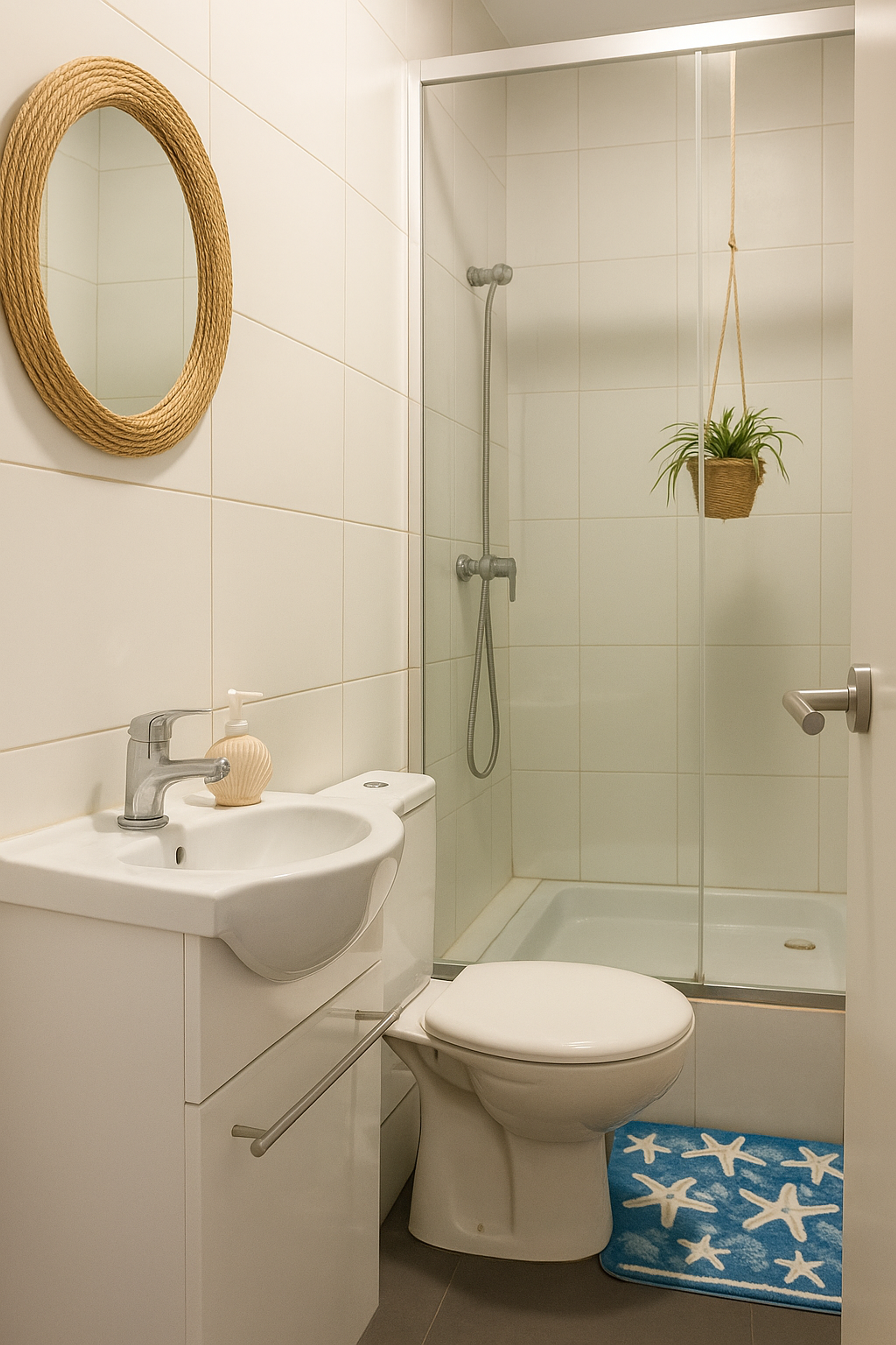 Clean bathroom with glass shower