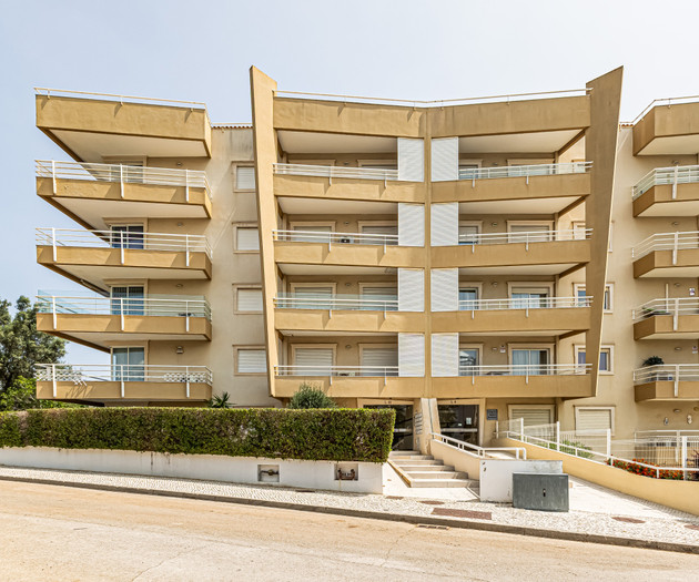 Apartment building exterior with balconies